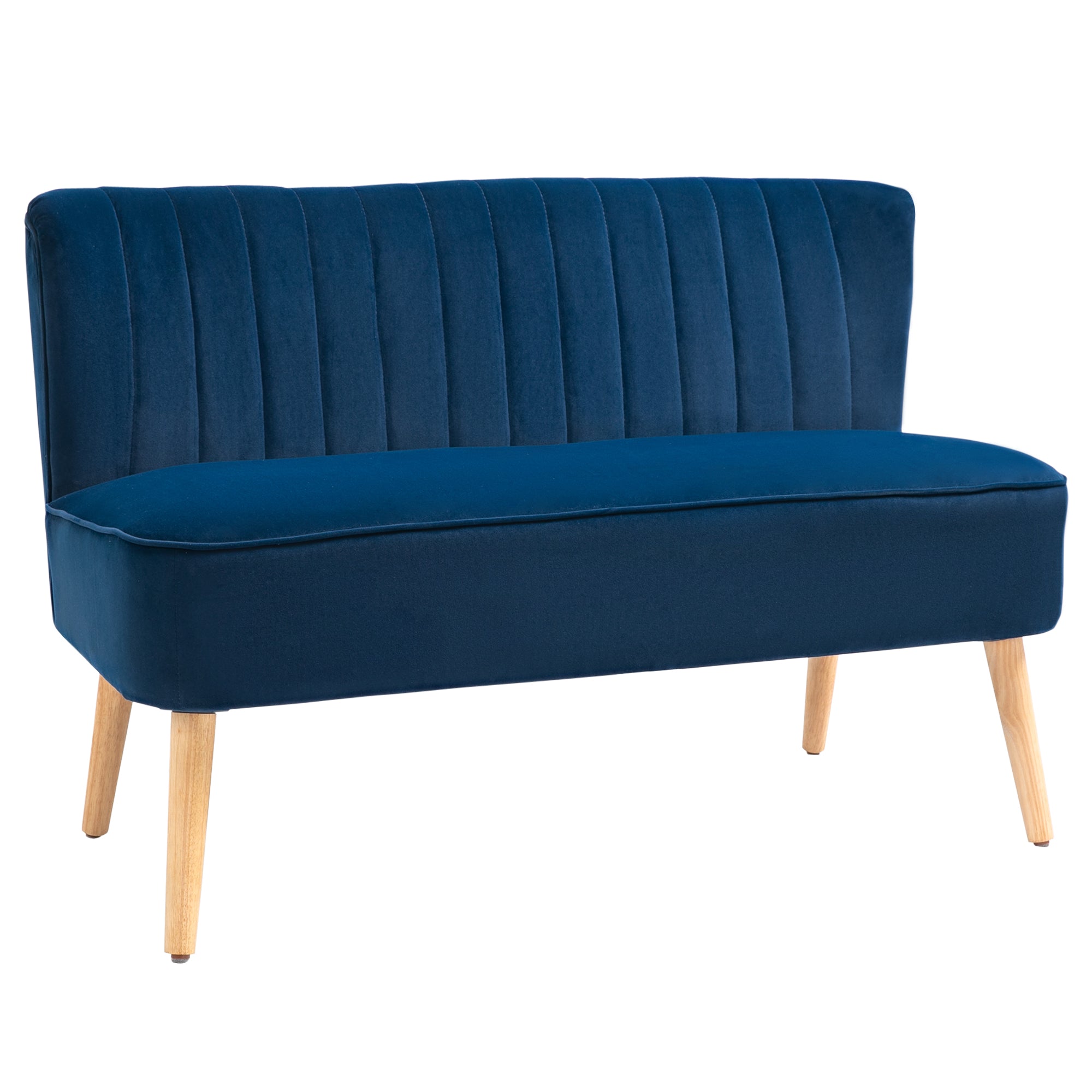 HOMCOM Modern Velvet Double Seat Sofa w/ Wood Frame Foam Padding High Back Soft Comfortable Compact Couch Home Office Stylish Plush Touch Blue