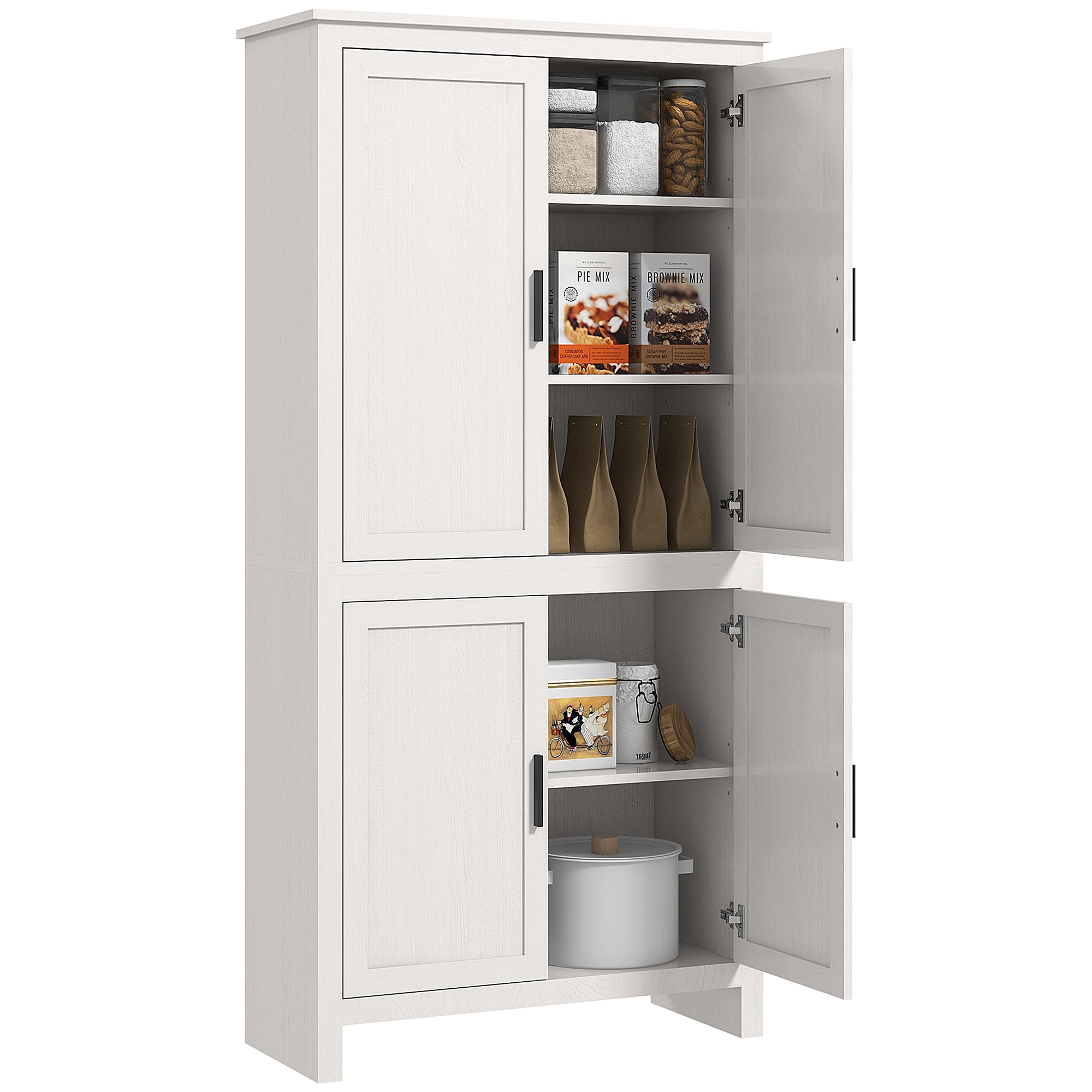 64" 4-Door Modern Kitchen Pantry Cabinet with 3 Adjustable Shelves White