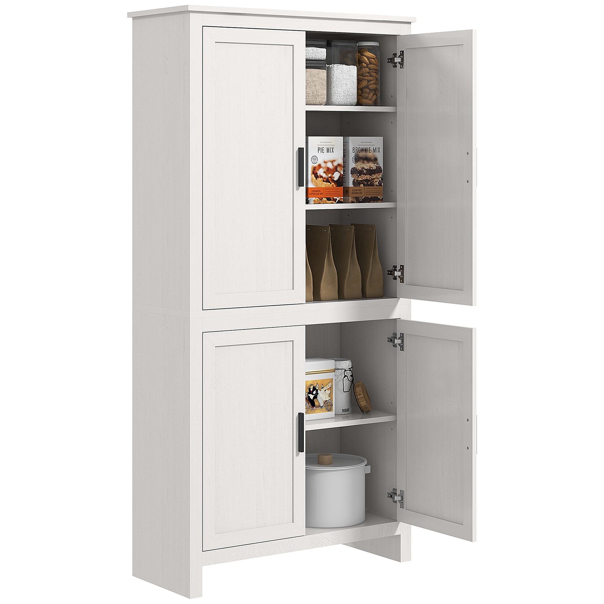 64" 4-Door Modern Kitchen Pantry Cabinet with 3 Adjustable Shelves White