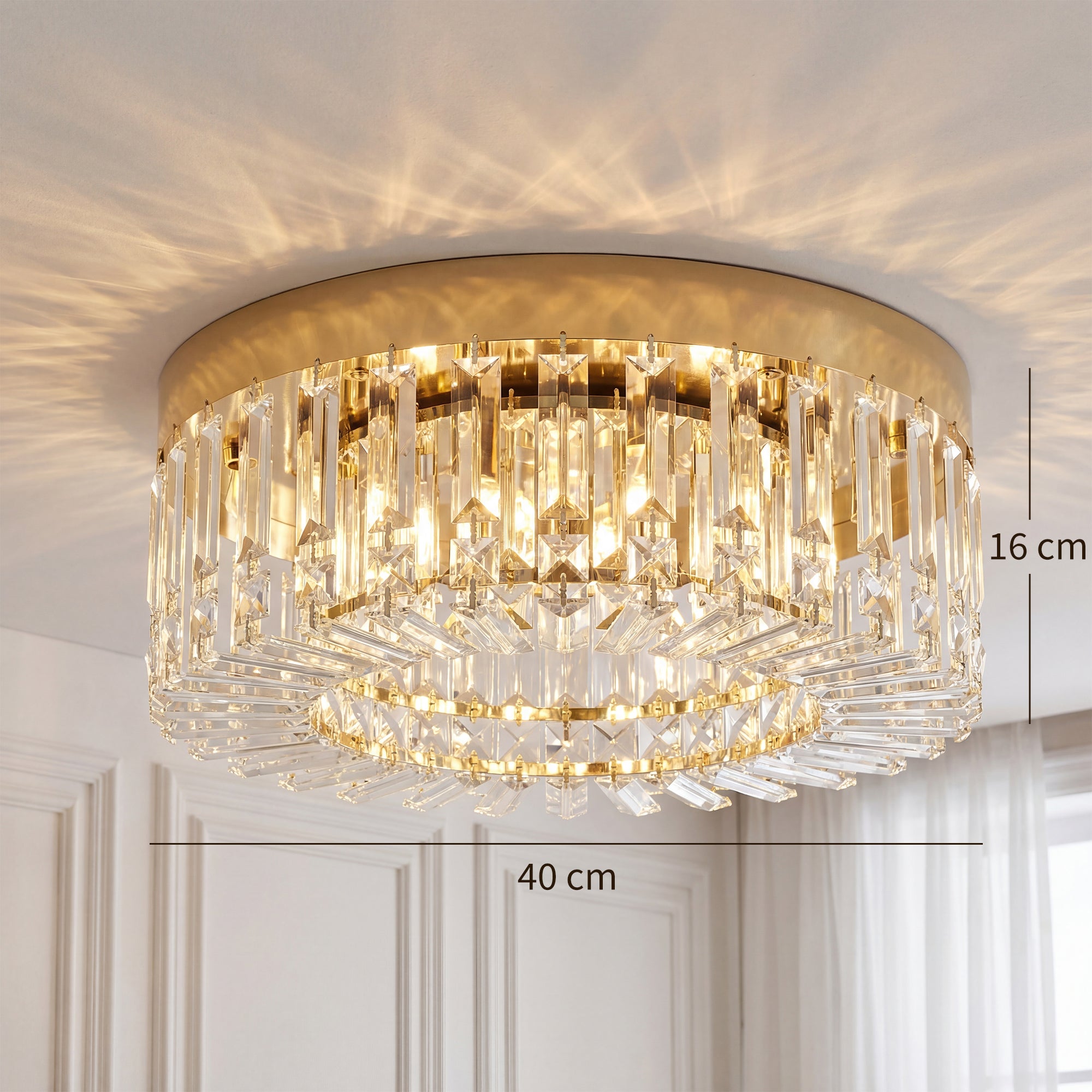Crystal Chandeliers Ceiling Light with 160 Crystal Pendants, Modern 6-Light Flush Mount Ceiling Light for Living Room, Bedroom, Dining Room, Hall, Gold Tone