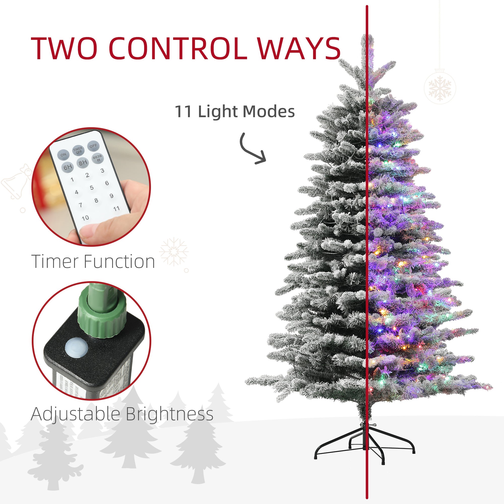 6.5ft Snow Flocked Artificial Christmas Tree Pre Lit with 400 LED Lights and 990 Branch Tips Green