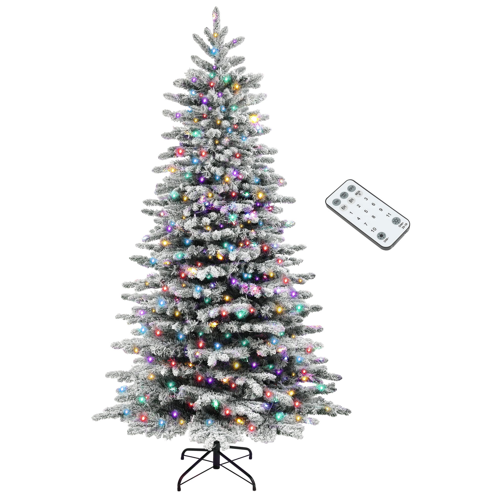 6.5ft Snow Flocked Artificial Christmas Tree w/ 500 LED Lights & 1264 Branch Tips, Green