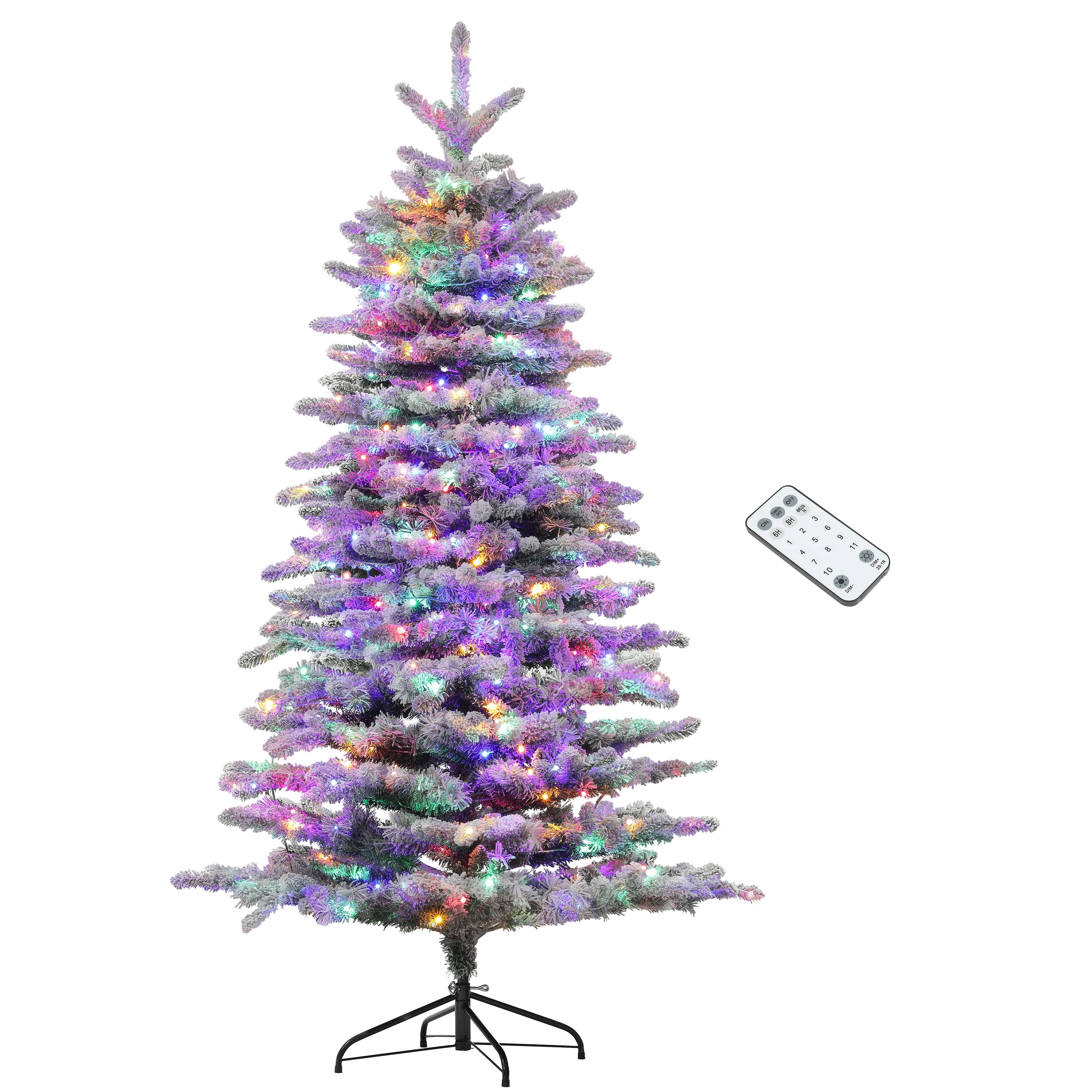 6.5ft Snow Flocked Artificial Christmas Tree Pre Lit with 400 LED Lights and 990 Branch Tips Green