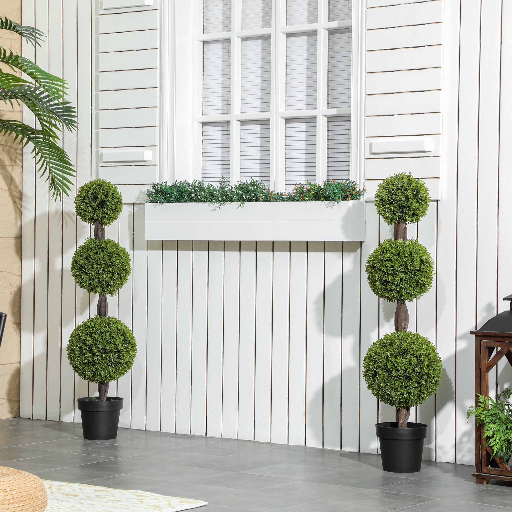 Artificial Boxwood Topiary Tree Set of 2, 45.3" Faux Boxwood Ball Tree in Pot, Fake Plant for Indoor Outdoor Decor, Green