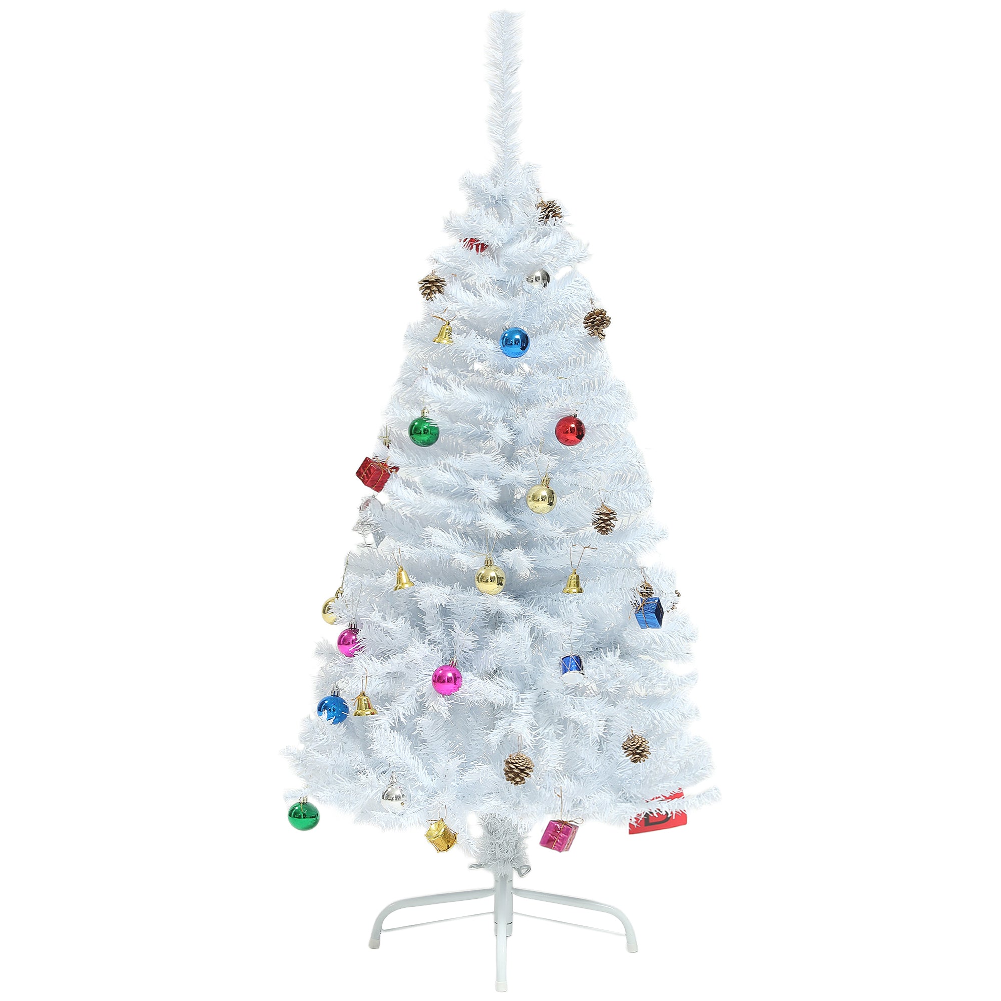 HOMCOM 4ft Artificial Christmas Tree, Indoor Home Xmas Holidays Décor with Ornament, White