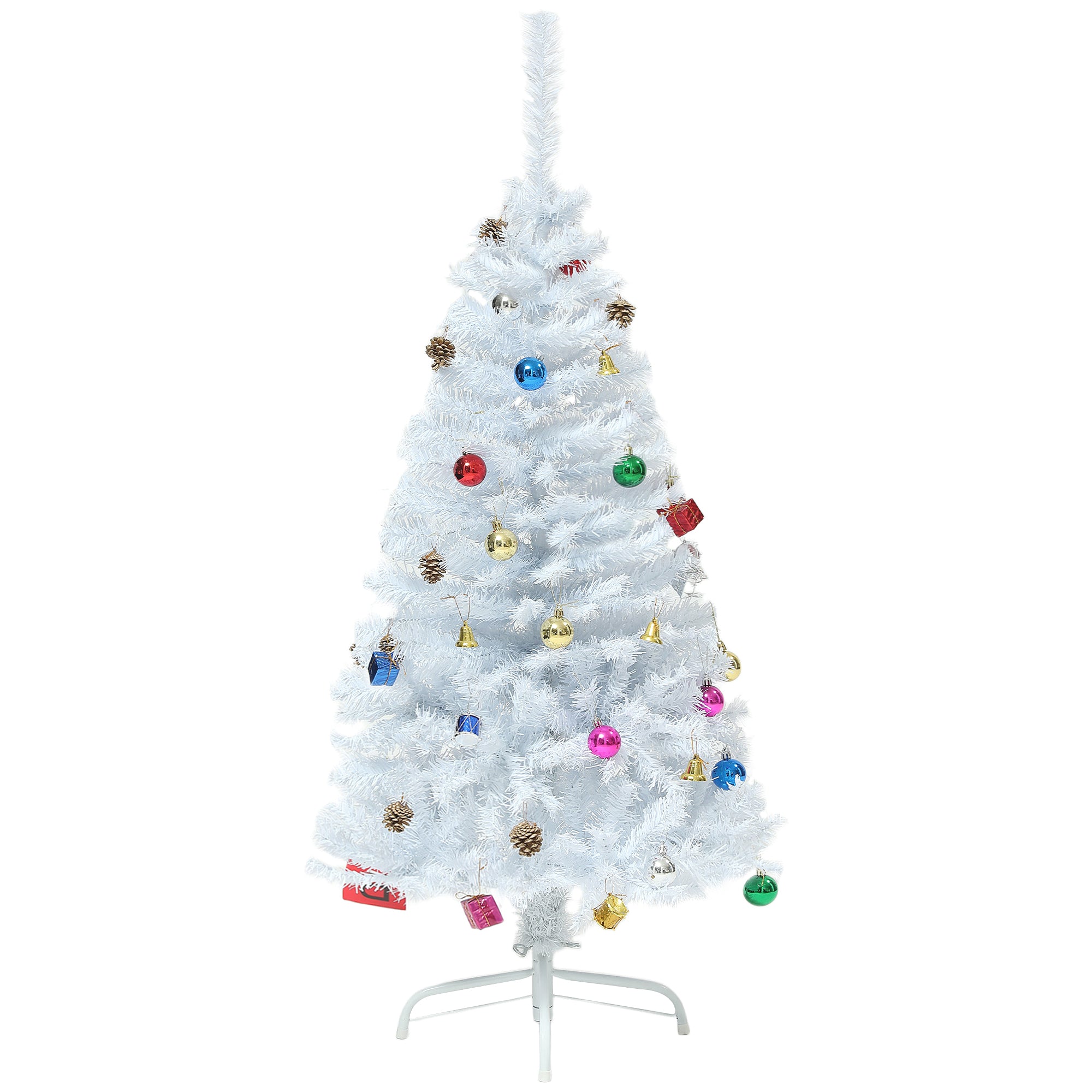 HOMCOM 4ft Artificial Christmas Tree, Indoor Home Xmas Holidays Décor with Ornament, White