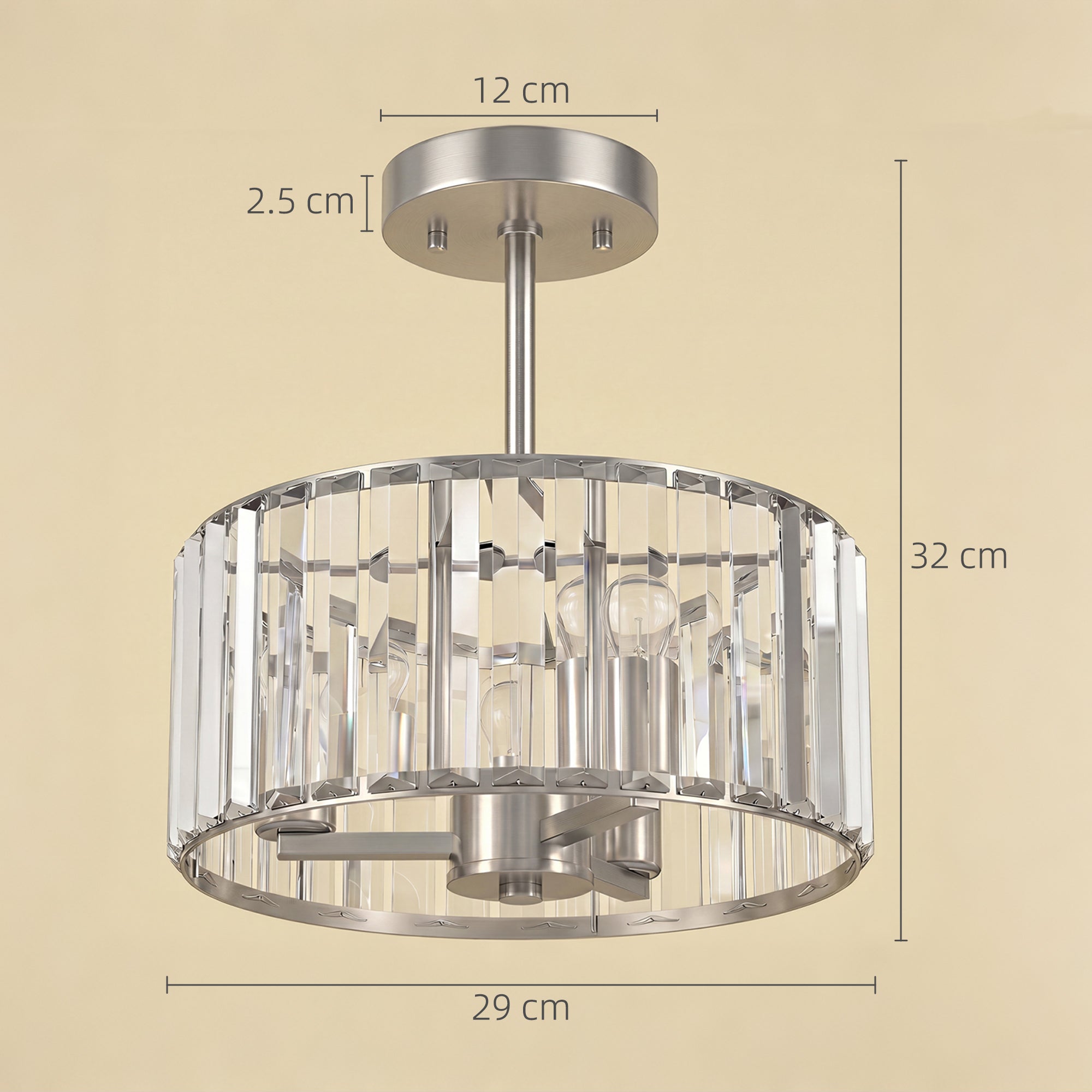 Crystal Ceiling Light Fixture, Semi Flush Mount Modern Crystal Chandelier Ceiling Light for Living Room, Bedroom, Hallway, Dining Room, E14 Base 3-Lights, Bulbs Not Included, Silver Tone