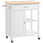 HOMCOM Rolling Kitchen Cart with Wood Top and Drawer, Kitchen Island on Wheels for Dining Room, White