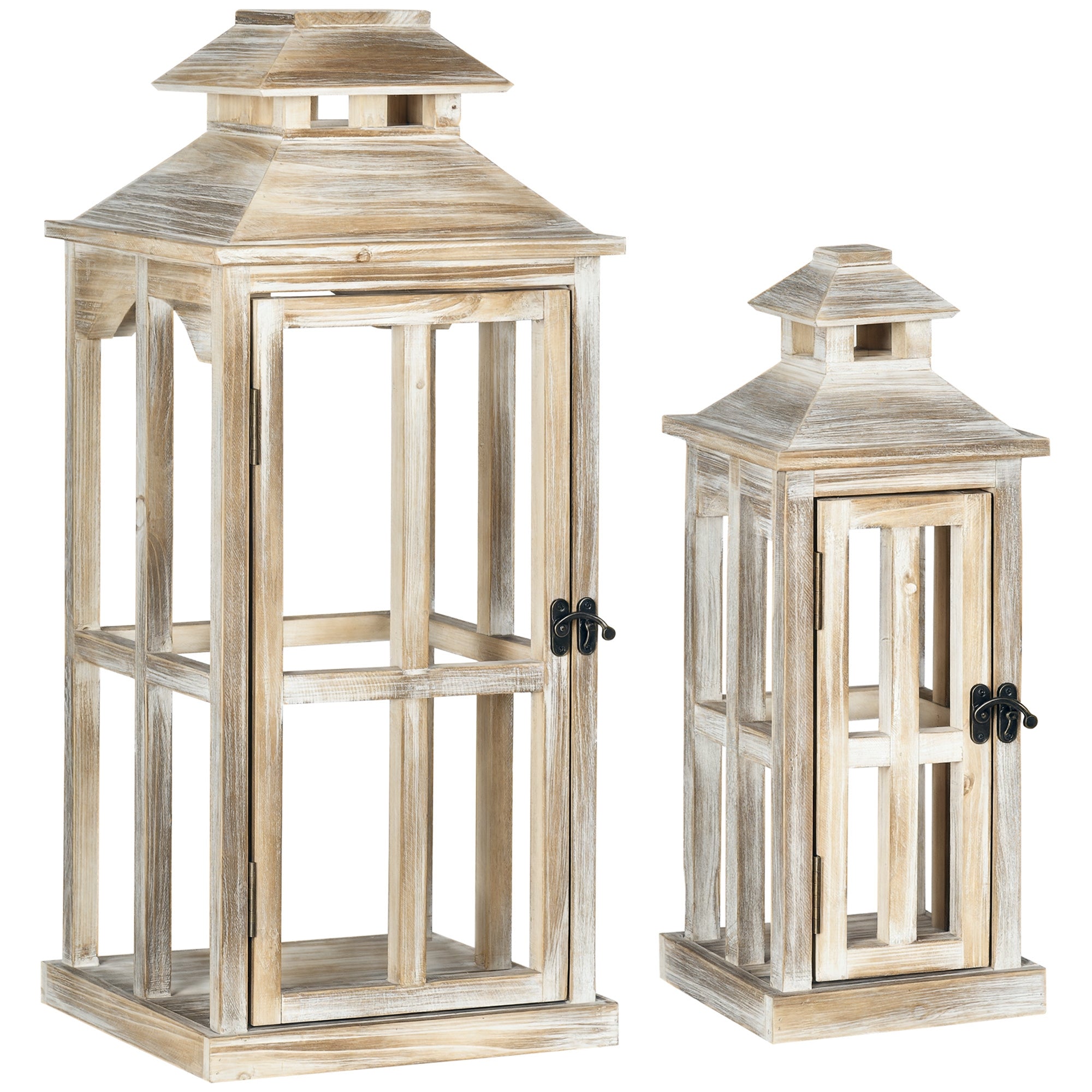2 Pack 28"/20" Large Rustic Wooden Lantern Decorative, Indoor/Outdoor Lantern for Home Décor (No Glass), Natural