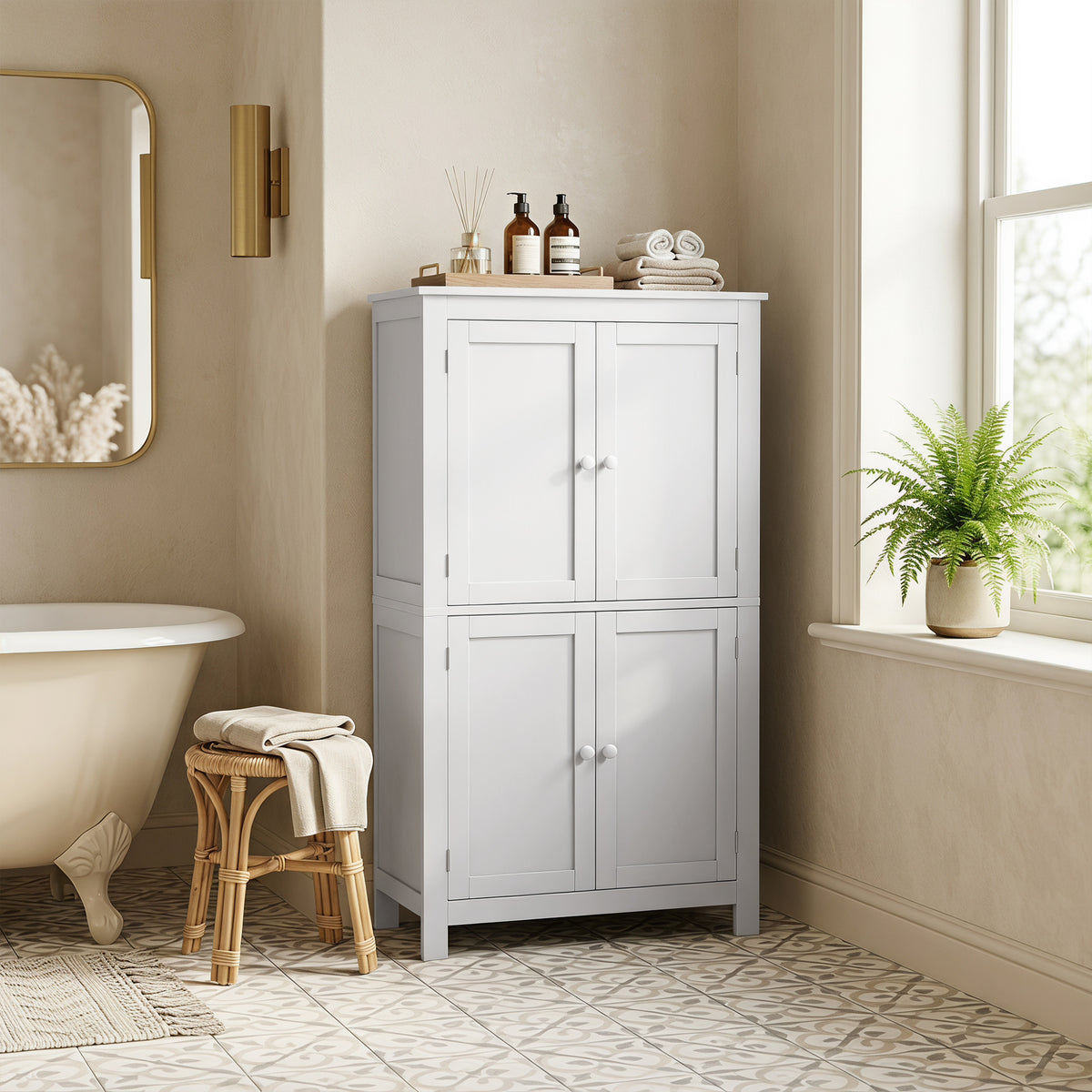 Tall Bathroom Cabinet, Freestanding Bathroom Cabinet with Hidden Storage and Adjustable Shelves, Living Room, White