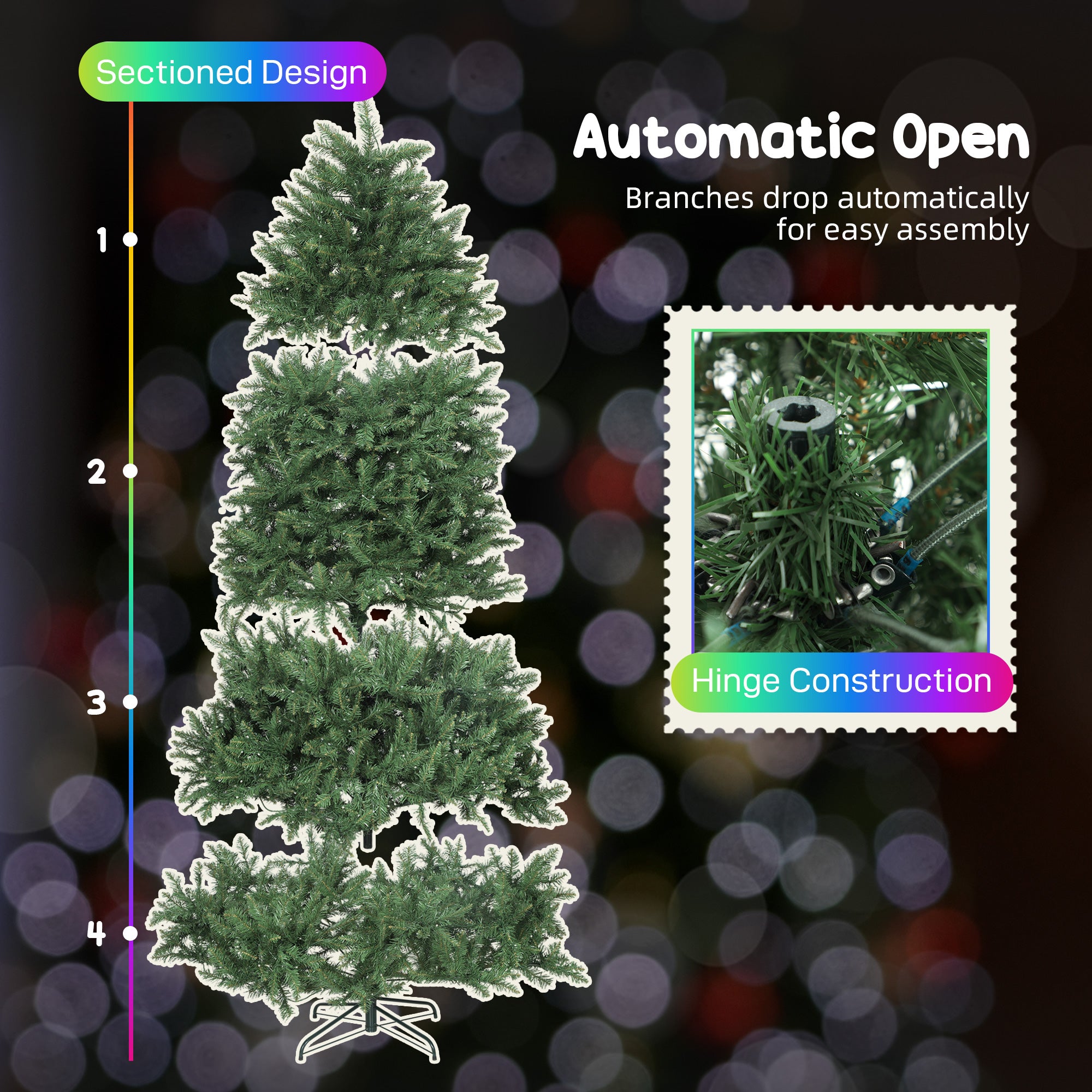 7.5ft Smart Prelit Christmas Tree with Full-Spectrum RGB Dimmable LEDs, App and Remote Control, Wide Full Hinged Xmas Tree, Easy Assembly, Artificial Holiday Decoration, Green