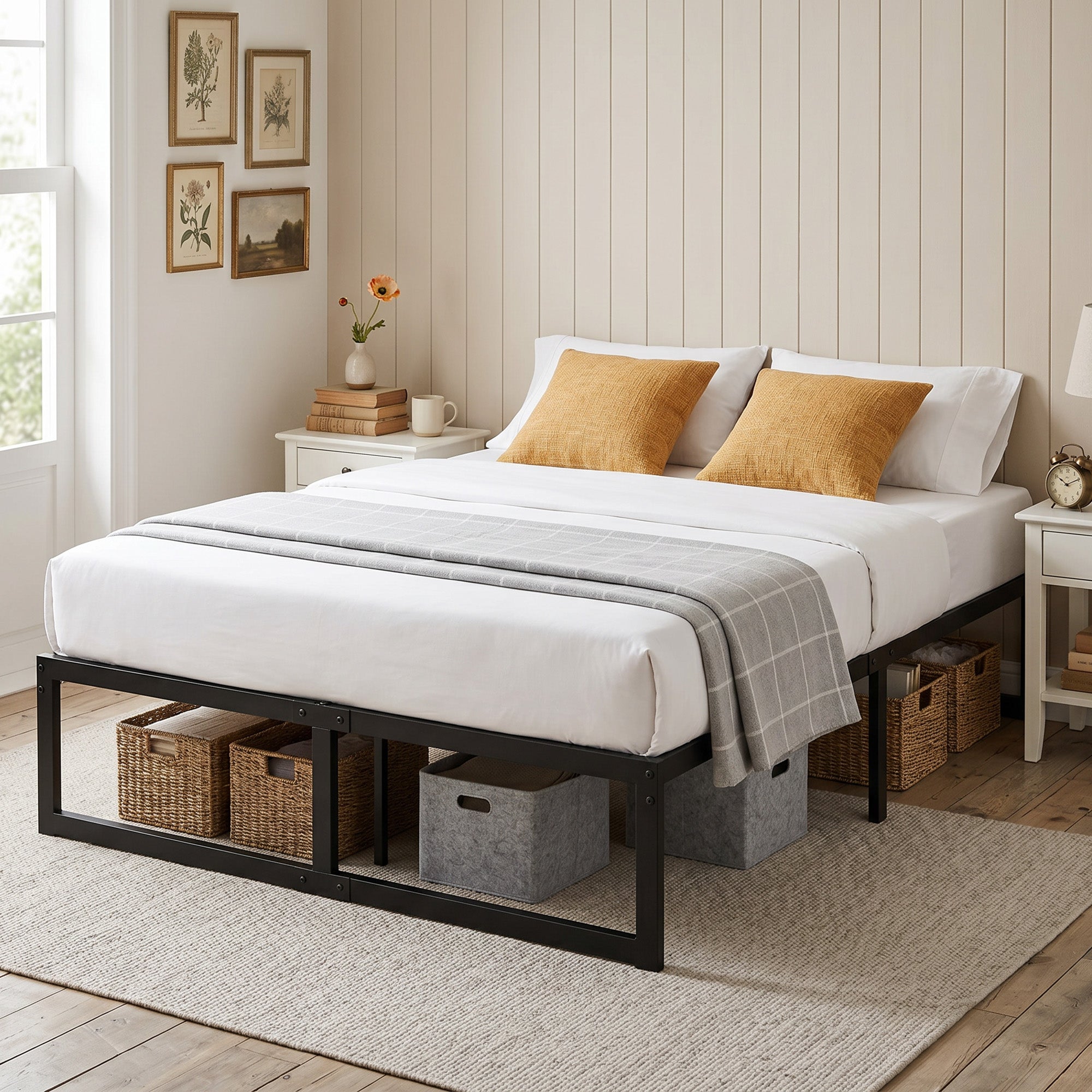 4ft Small Double Bed Frame with Underbed Storage, 32.5 cm Height, Metal Platform Bed Frame with Steel Slat Support, Noise-Free, Easy Assembly, Black