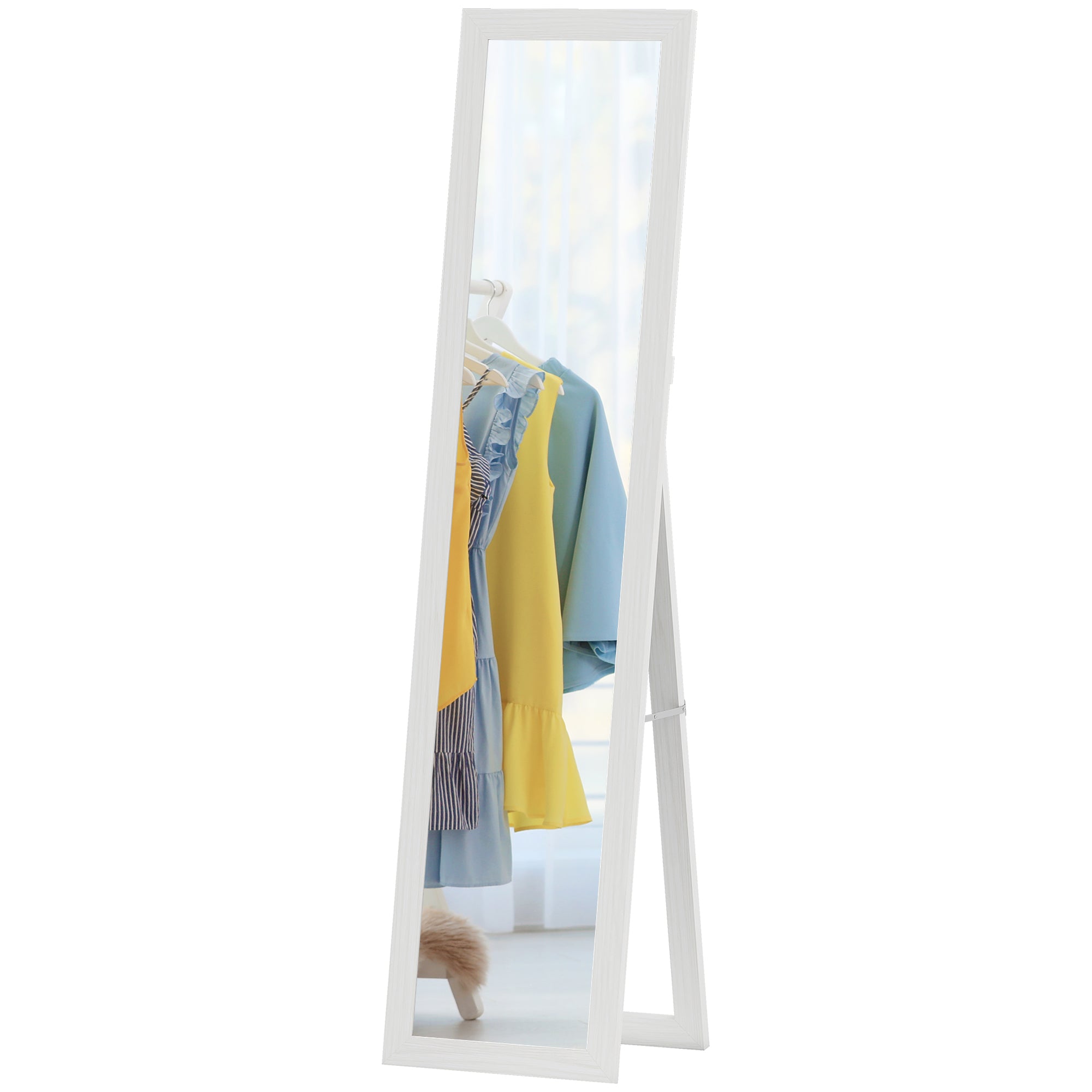 61" x 15" Full Length Mirror with Frame, Rectangular Full Body Mirror for Bedroom, Living Room, Standing Hanging or Leaning Against Wall, White