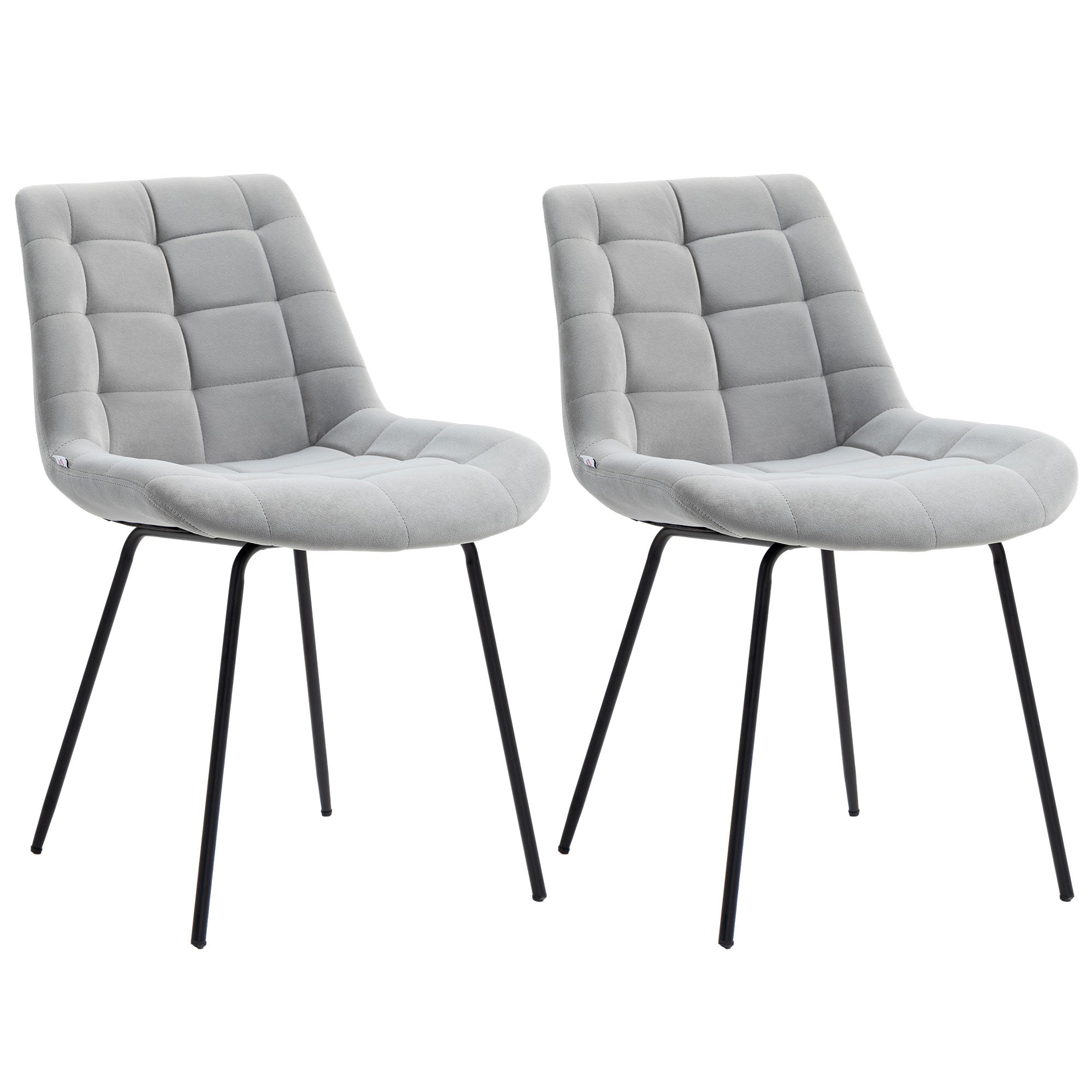 HOMCOM Dining Chairs Set of 2, Modern Upholstered Kitchen Chairs with Steel Legs for Living Room, Bedroom, Light Grey