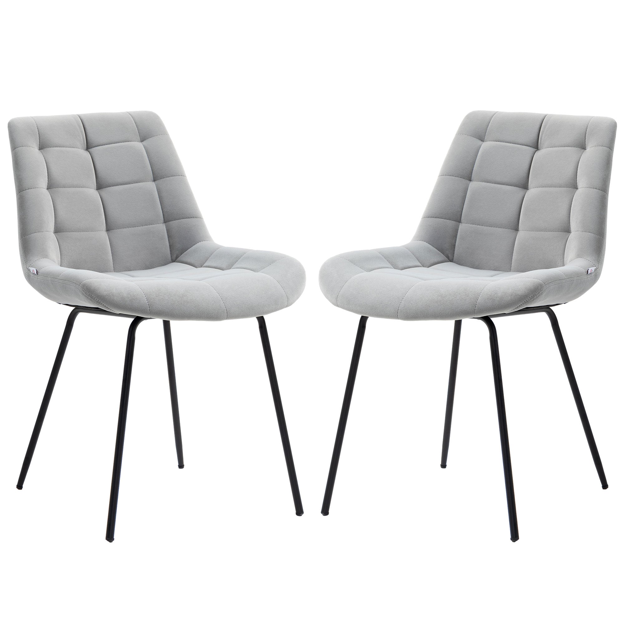 HOMCOM Dining Chairs Set of 2, Modern Upholstered Kitchen Chairs with Steel Legs for Living Room, Bedroom, Light Grey