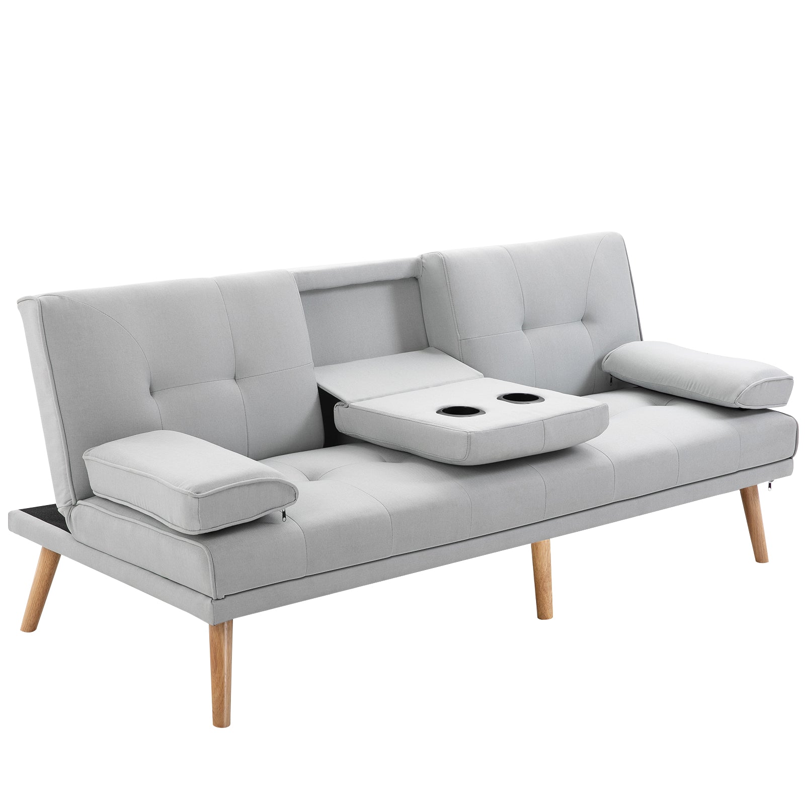 HOMCOM Sofa Bed, Fabric 3-seater Click Clack Sofa Bed with 2 Cup Holders, Convertible Bed Settee, Futon Sofa with Removable Armrest, for Living Room, Spare Room, Bed Room, Guest Room, Grey
