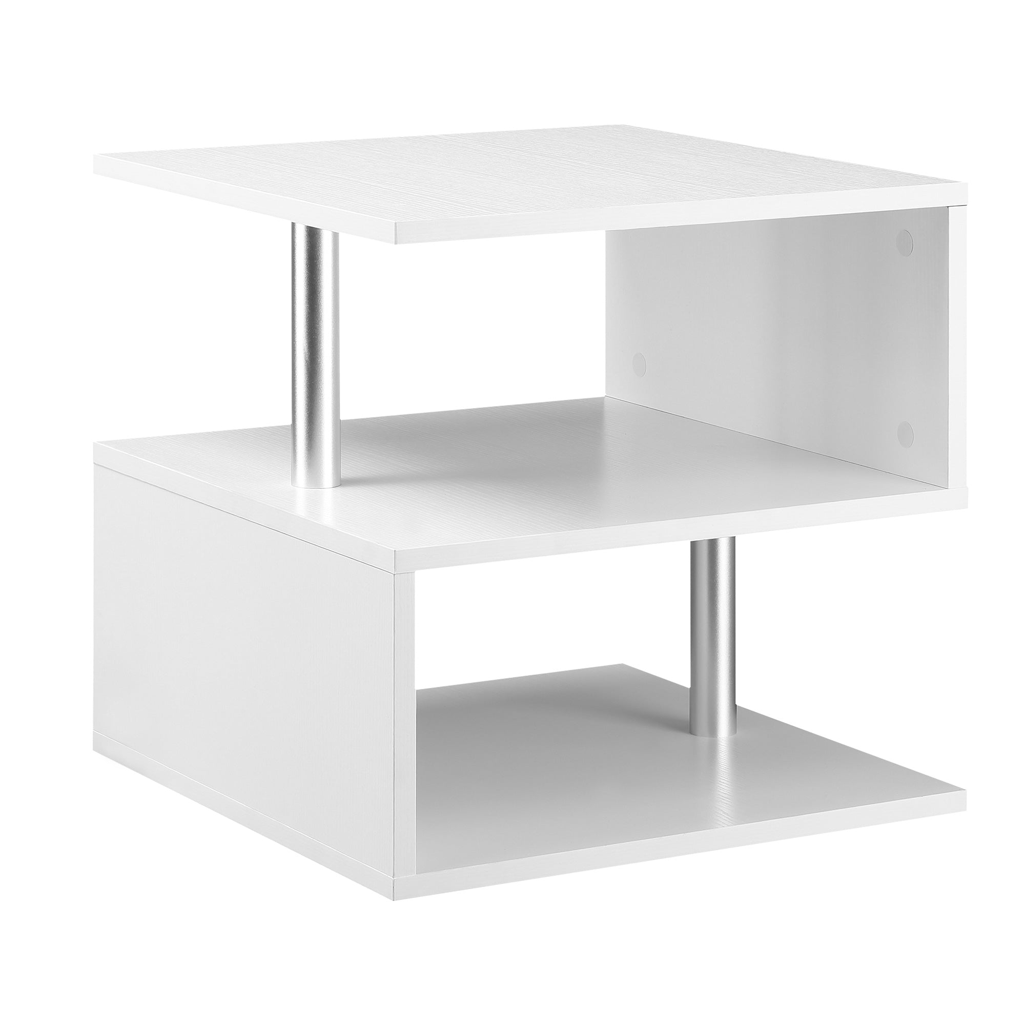 20" Modern S Shaped Multi Level Accent End Table Shelf with Steel Poles White