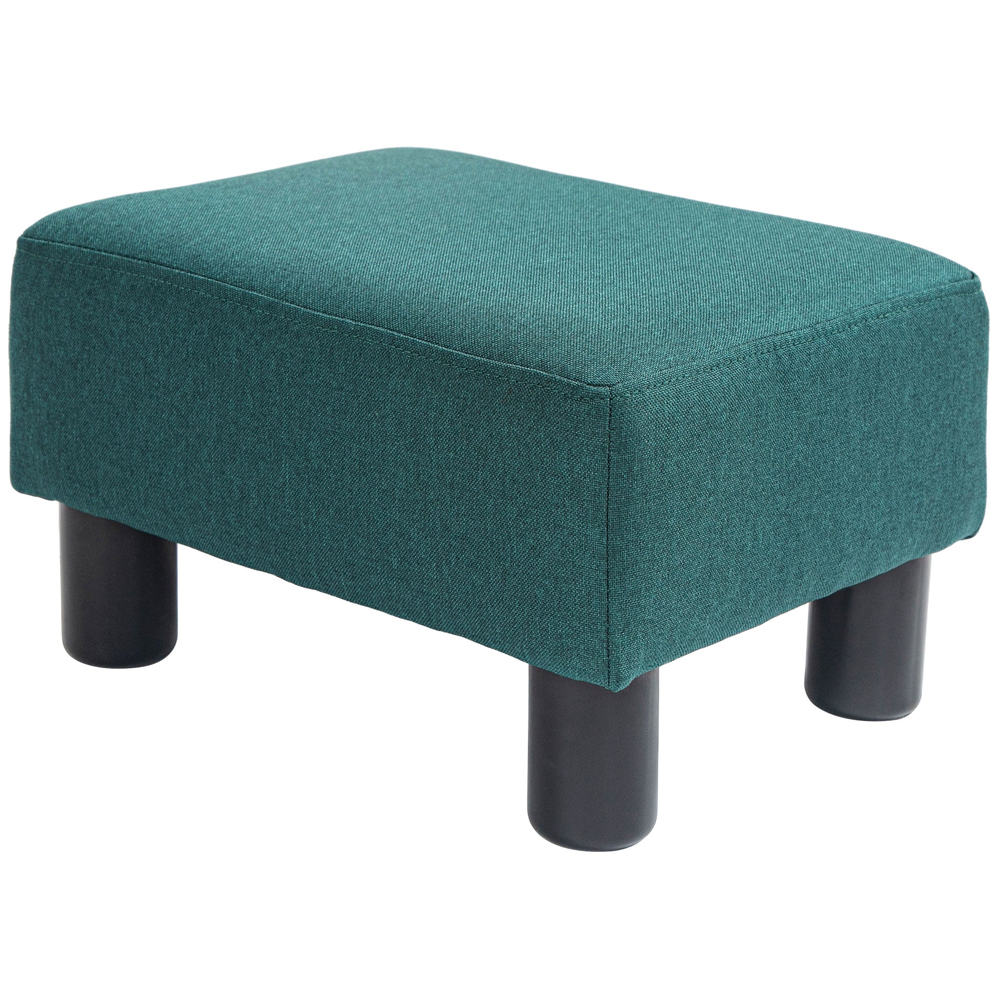 Small Ottoman Foot Rest, Foot Stool with Linen Fabric Upholstery and Plastic Legs, Cube Ottoman, Green