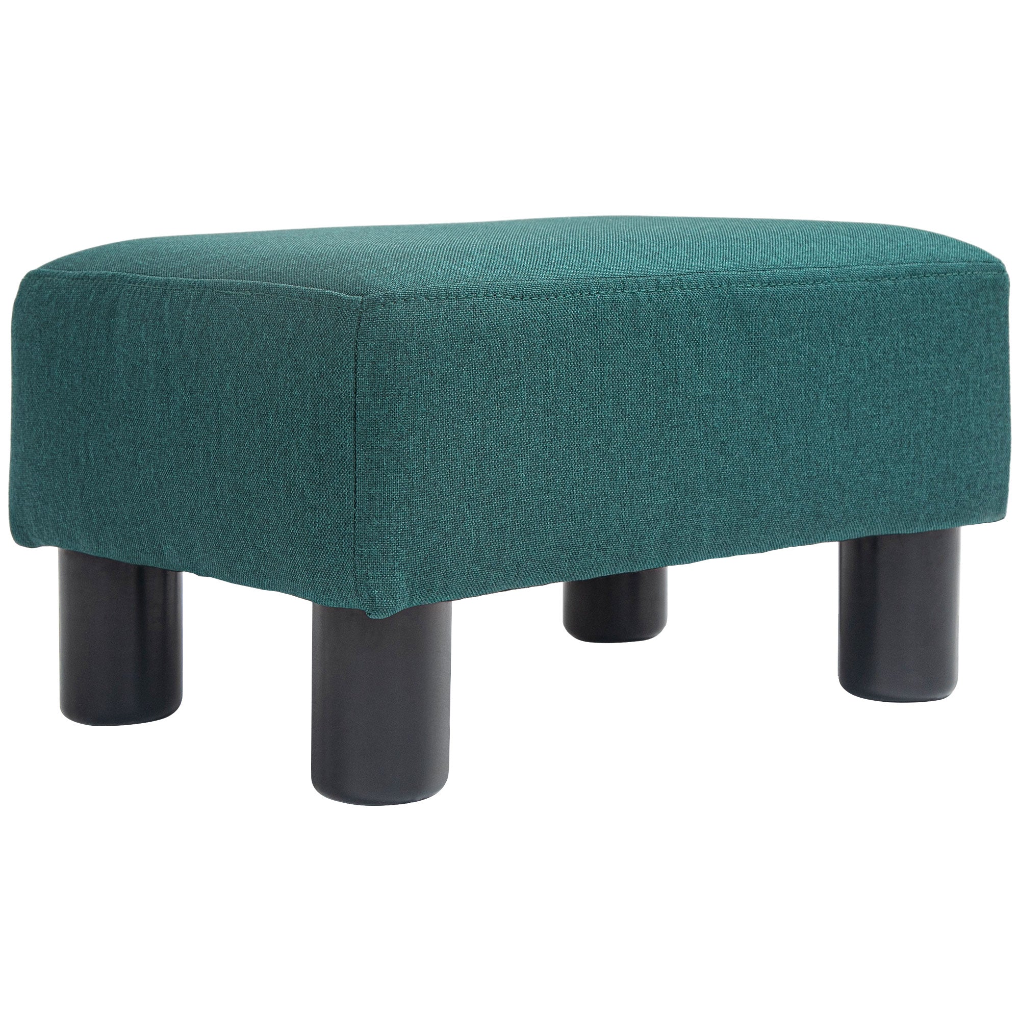 Small Ottoman Foot Rest, Foot Stool with Linen Fabric Upholstery and Plastic Legs, Cube Ottoman, Green