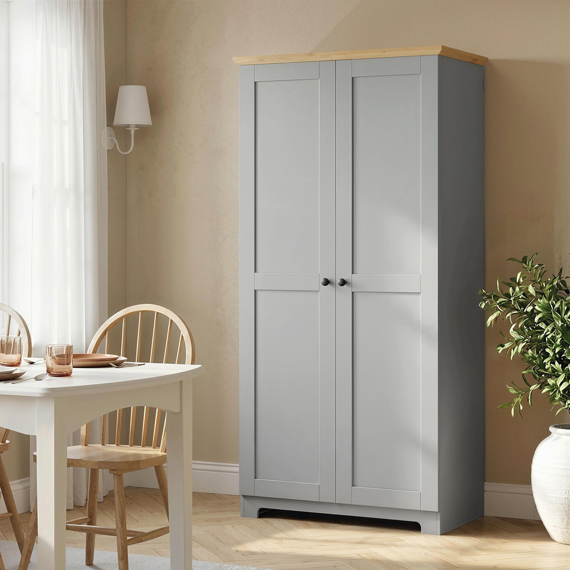 172cm Kitchen Cupboard, Freestanding Storage Cabinet with Doors and Shelves, Modern 2-Door Kitchen Pantry Cupboard for Dining Room, Grey