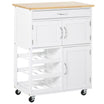 Rolling Kitchen Cart Kitchen Island with Storage Drawer 9 bottle Wine Rack Door Cabinets White