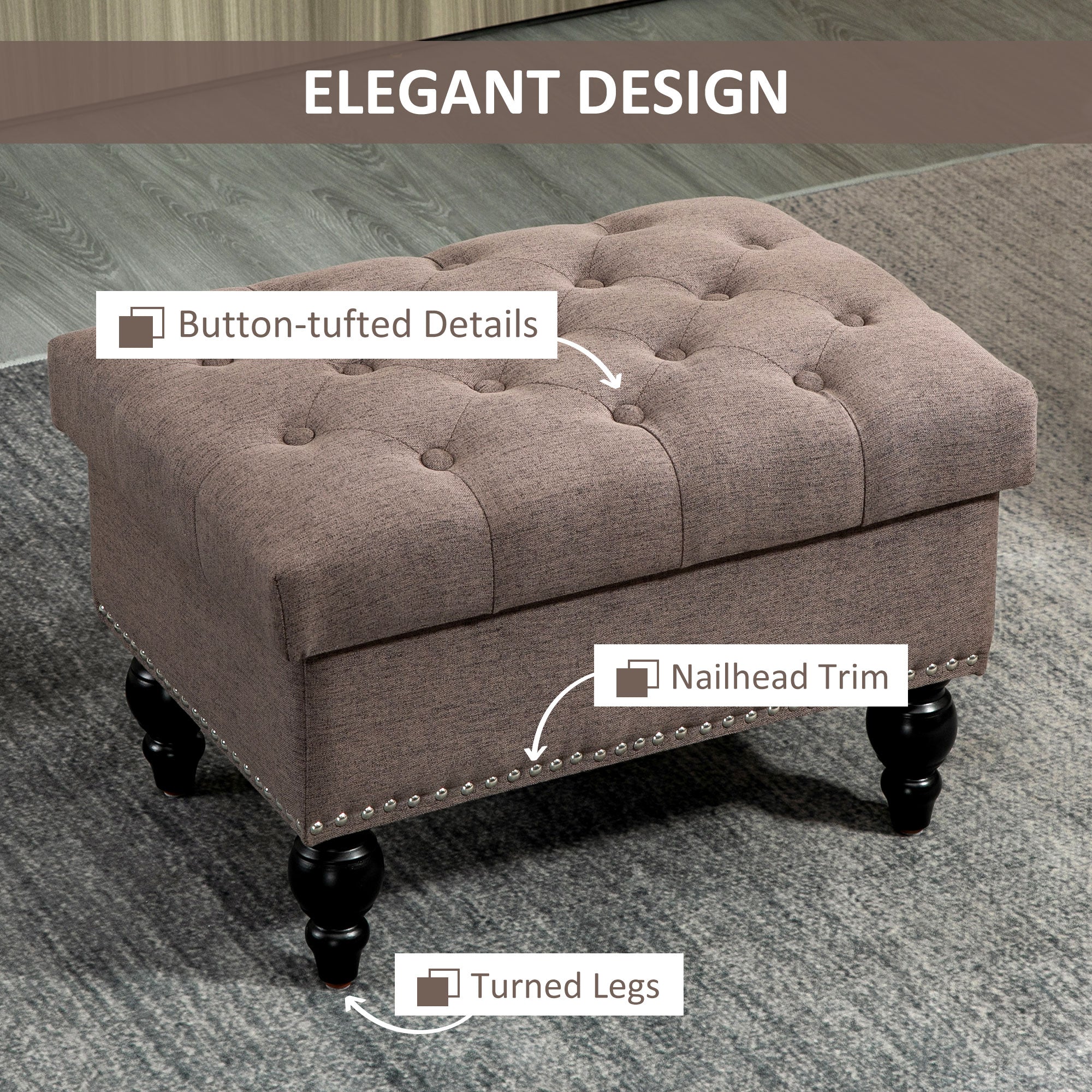 Ottoman with Storage for Living Room 25" Storage Ottoman with Removable Lid Coffee