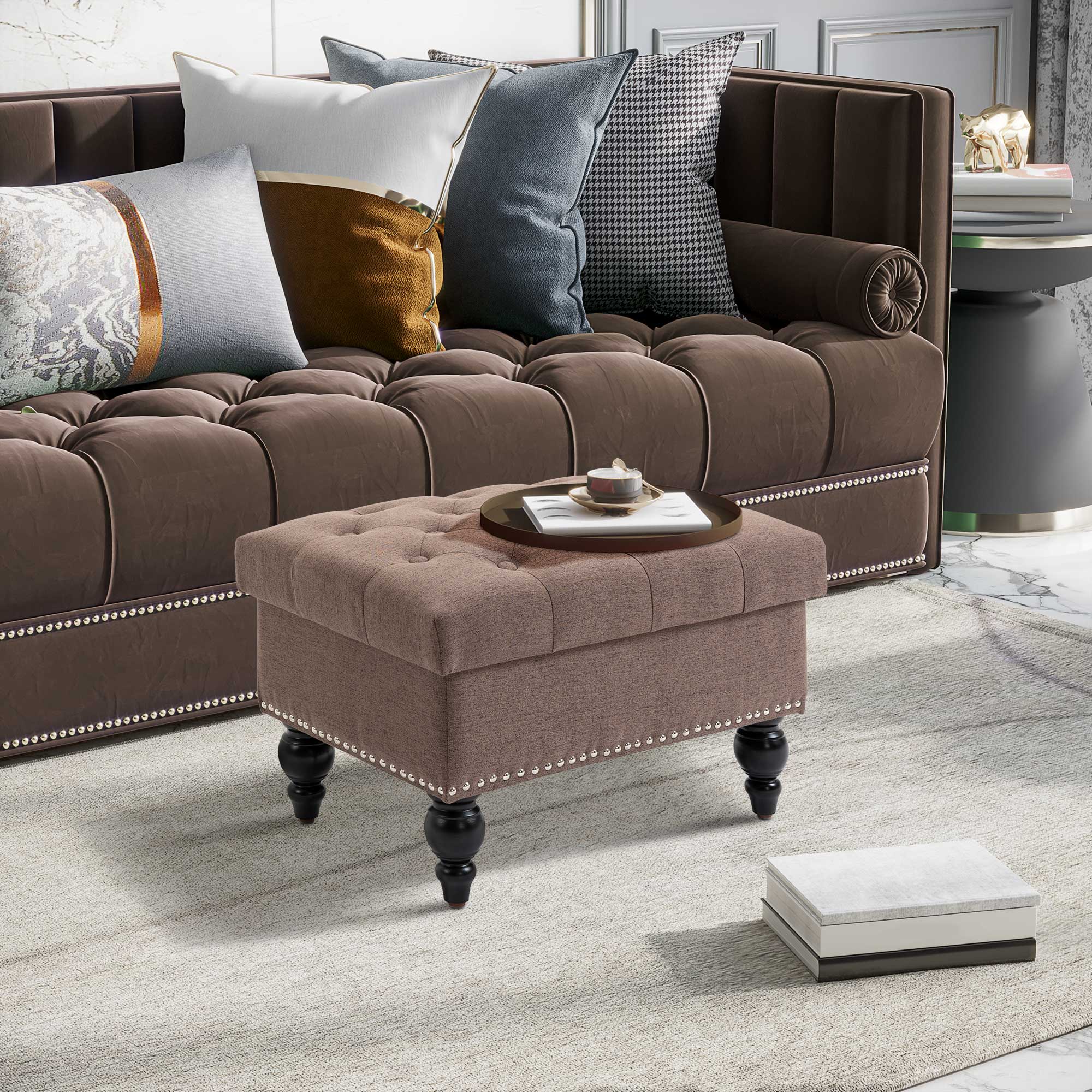 Ottoman with Storage for Living Room 25" Storage Ottoman with Removable Lid Coffee