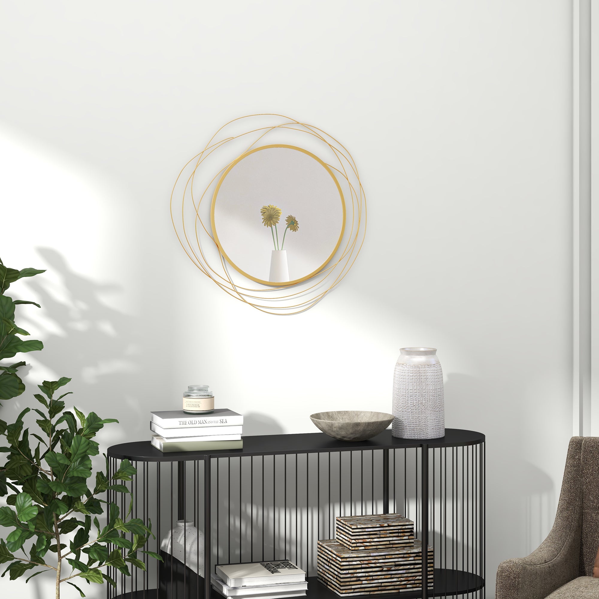 25.6" Circle Mirror for Wall, Modern Metal Wall Art for Living Room, Bedroom and Dining Room, Gold