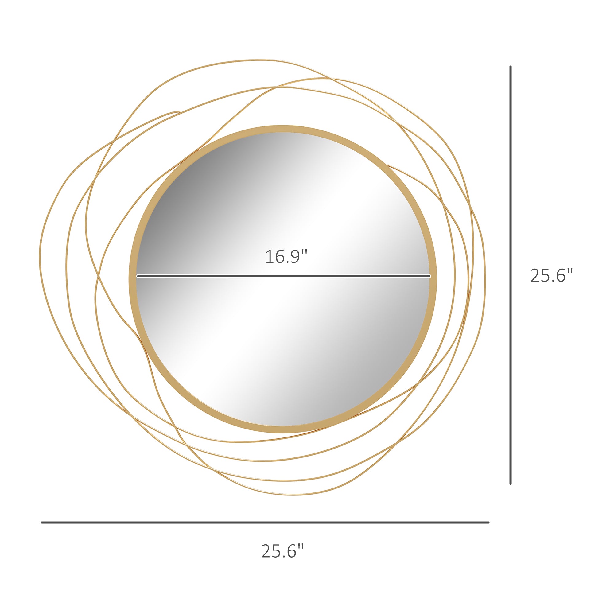 25.6" Circle Mirror for Wall, Modern Metal Wall Art for Living Room, Bedroom and Dining Room, Gold