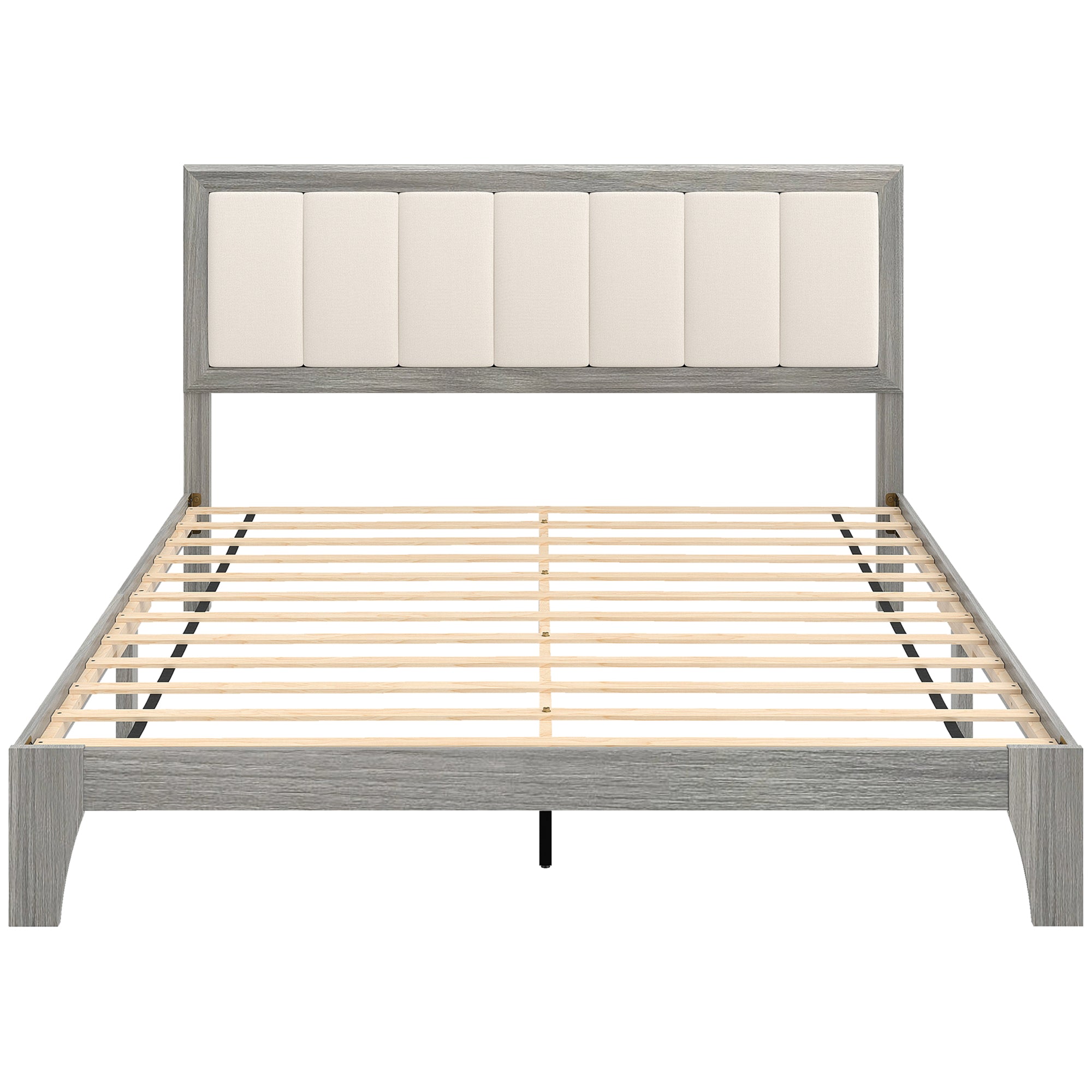 Queen Size Bed Frame with Upholstered Headboard, Platform Bed Frame with Wooden Slats, No Box Spring Needed, Easy Assembly, Gray