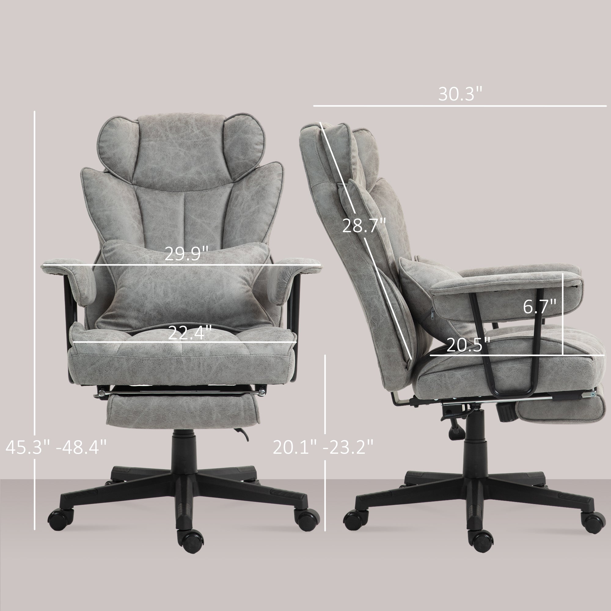 Big & Tall Office Chair Up to 396lbs Ergonomic Reclining Chair with High Back Footrest & Lumbar Support Gray