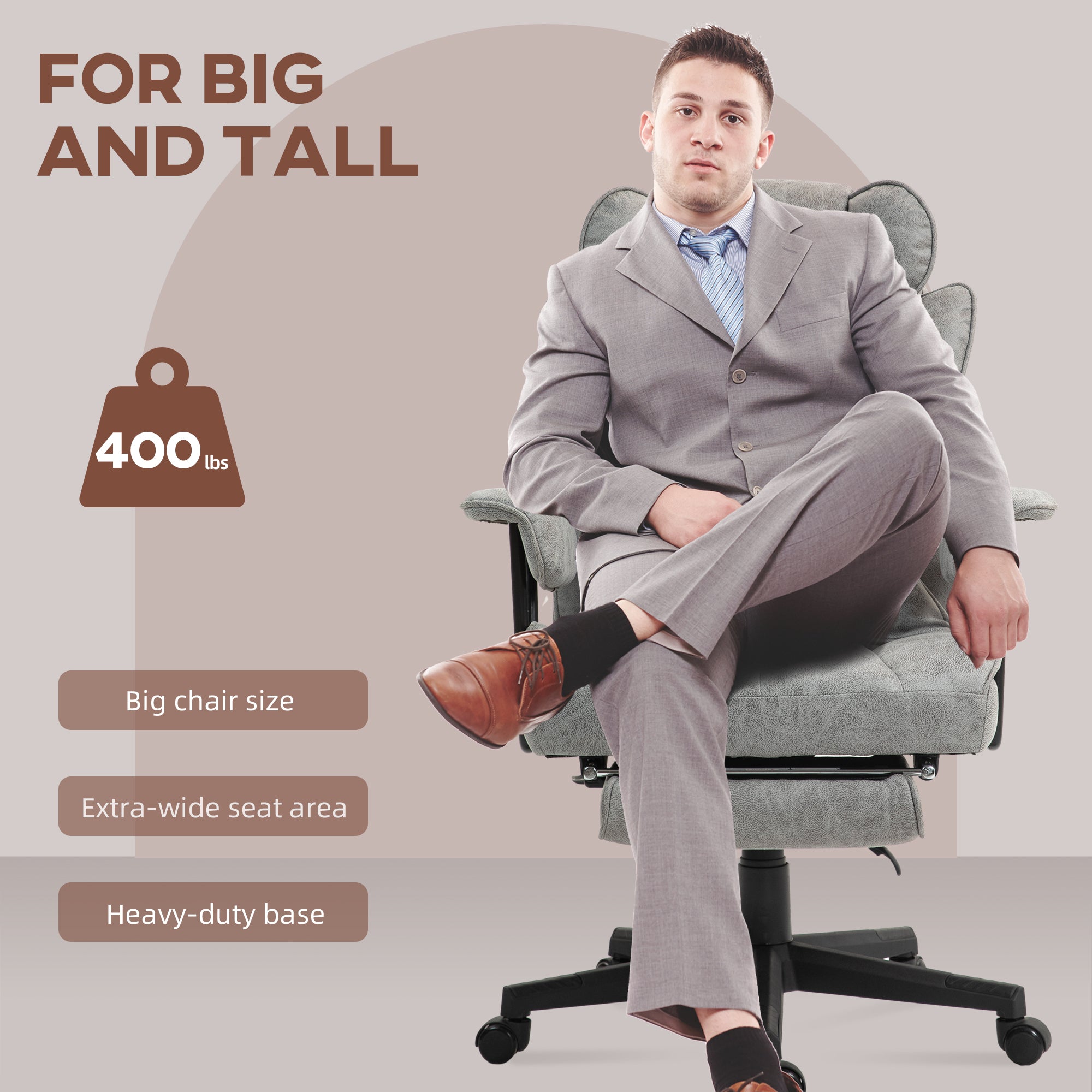 Big & Tall Office Chair Up to 396lbs Ergonomic Reclining Chair with High Back Footrest & Lumbar Support Gray