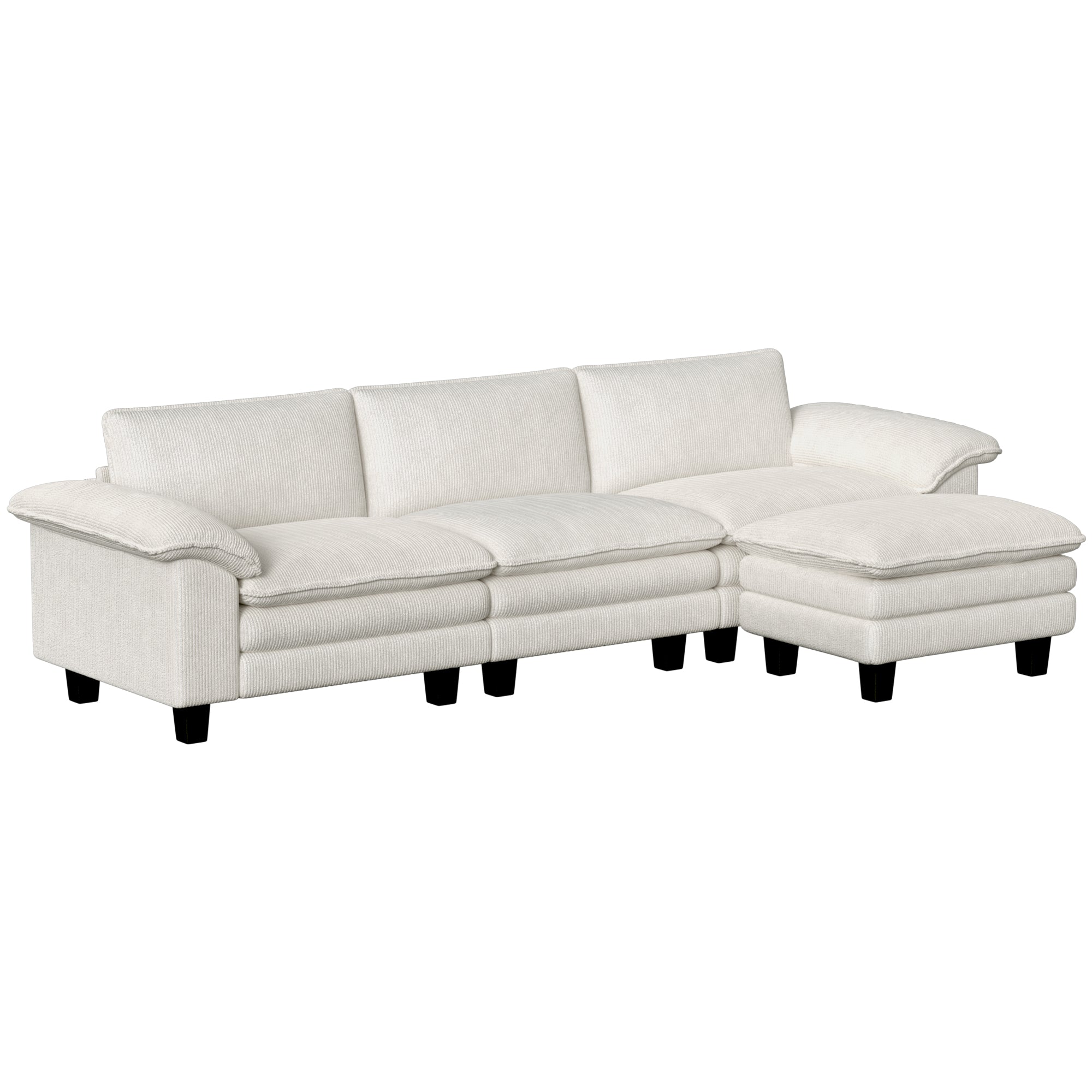 124" Sectional Sofa, L Shaped Couch with Deep Seat, Movable Ottoman and Pillow-top Armrests, Corduroy 3 Seat Sectional Couch for Living Room, 2200lb Capacity, Beige