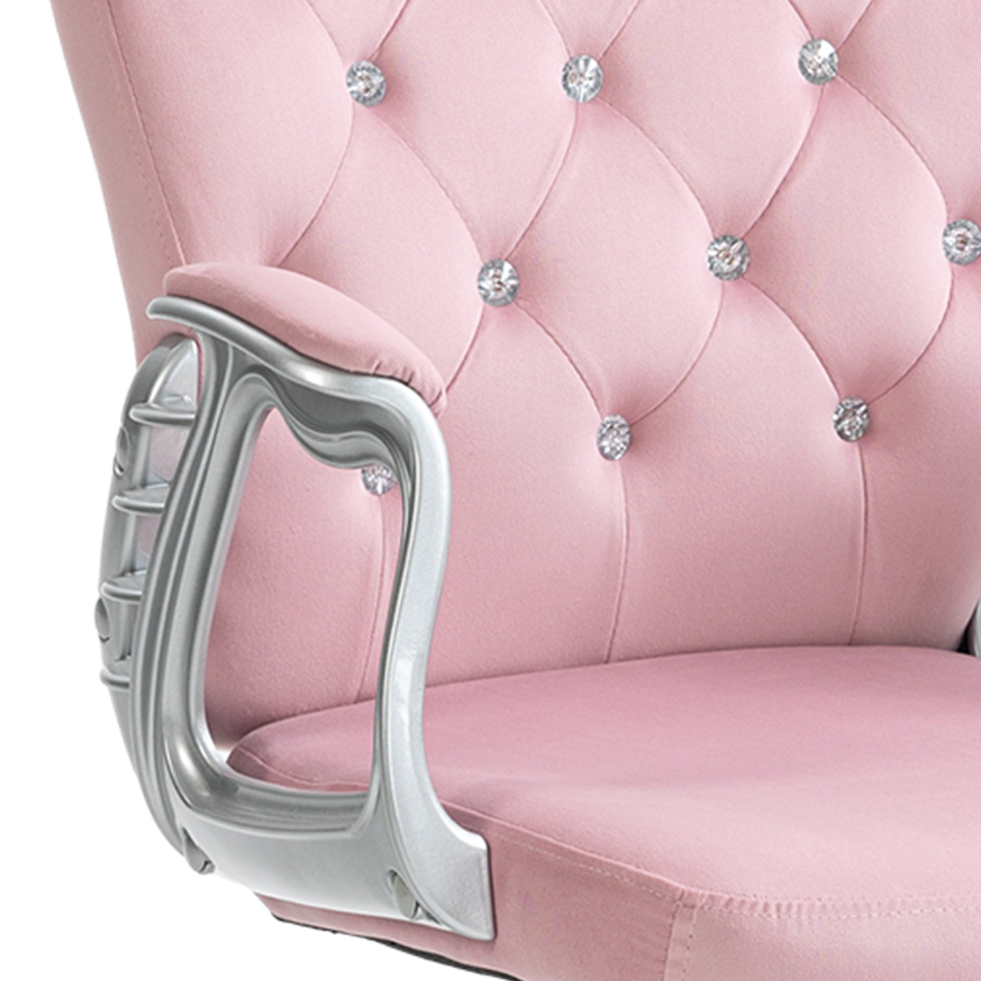 Button Tufted Desk Chair, Home Office Chair with Padded Armrests, Adjustable Height and Swivel Wheels, Pink