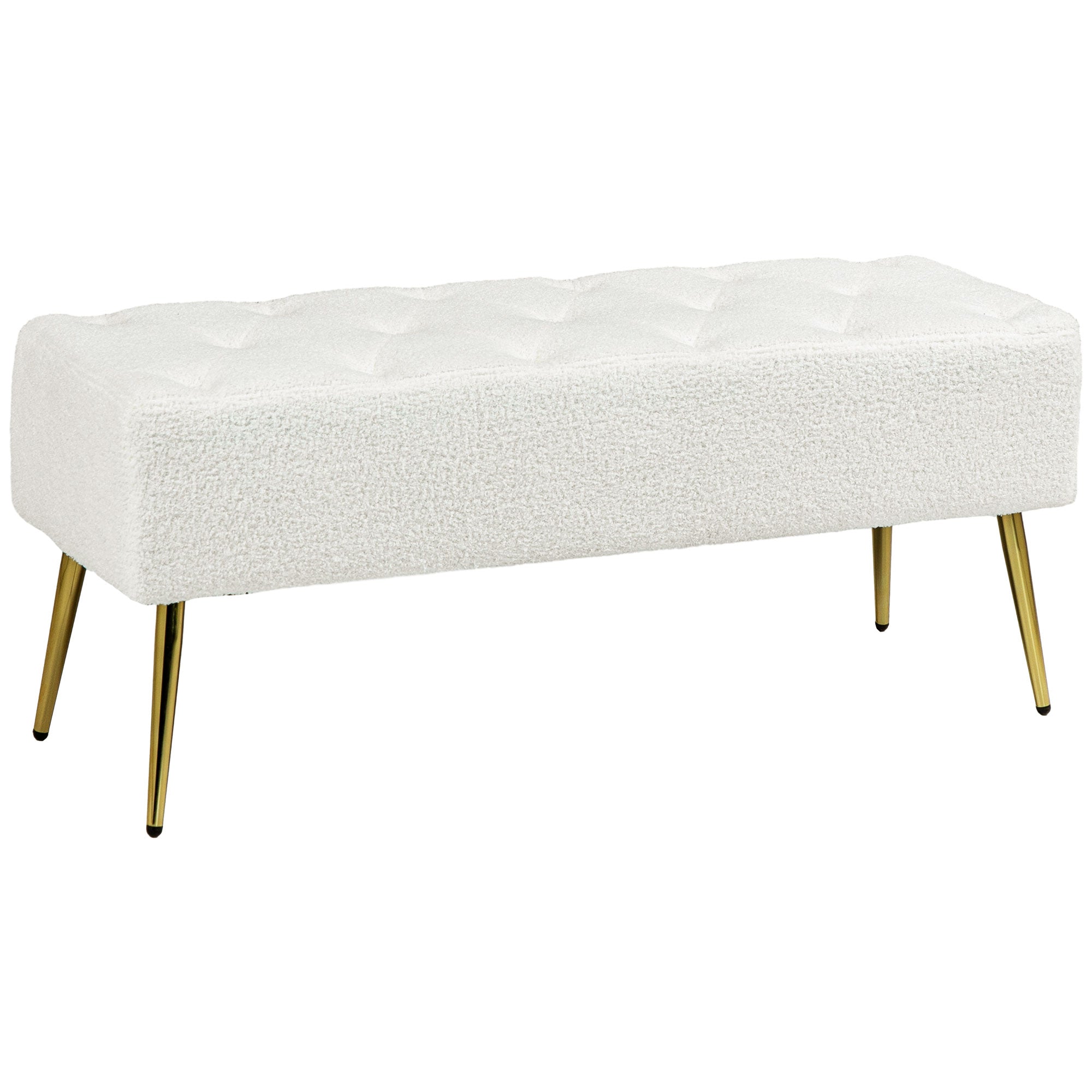 HOMCOM End of Bed Bench, Lamb's Wool-Feel Upholstered Bedroom Bench with Button Tufted, Thick Padding and Steel Legs, Entryway Bench for Living Room, Hallway, Cream White