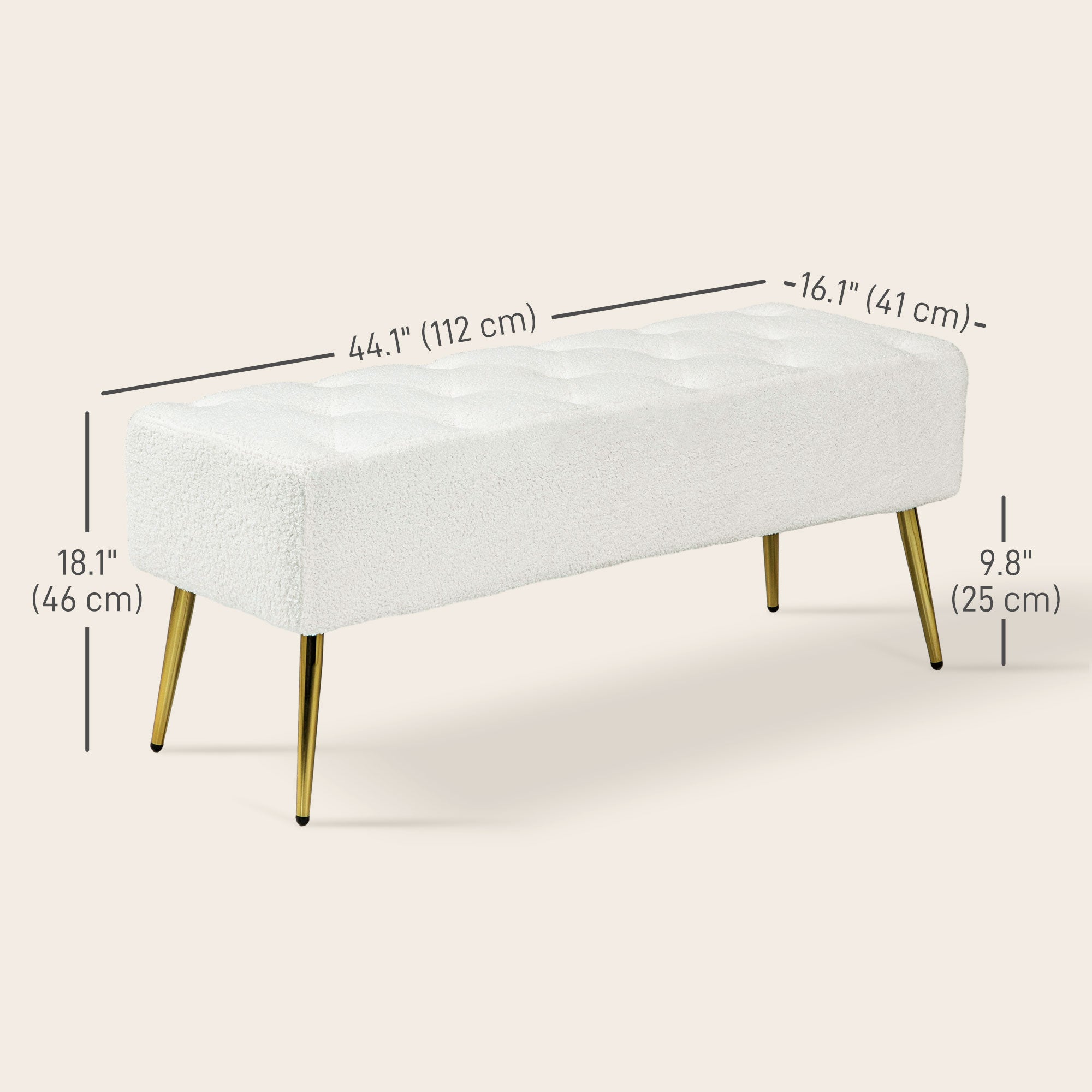 HOMCOM End of Bed Bench, Lamb's Wool-Feel Upholstered Bedroom Bench with Button Tufted, Thick Padding and Steel Legs, Entryway Bench for Living Room, Hallway, Cream White