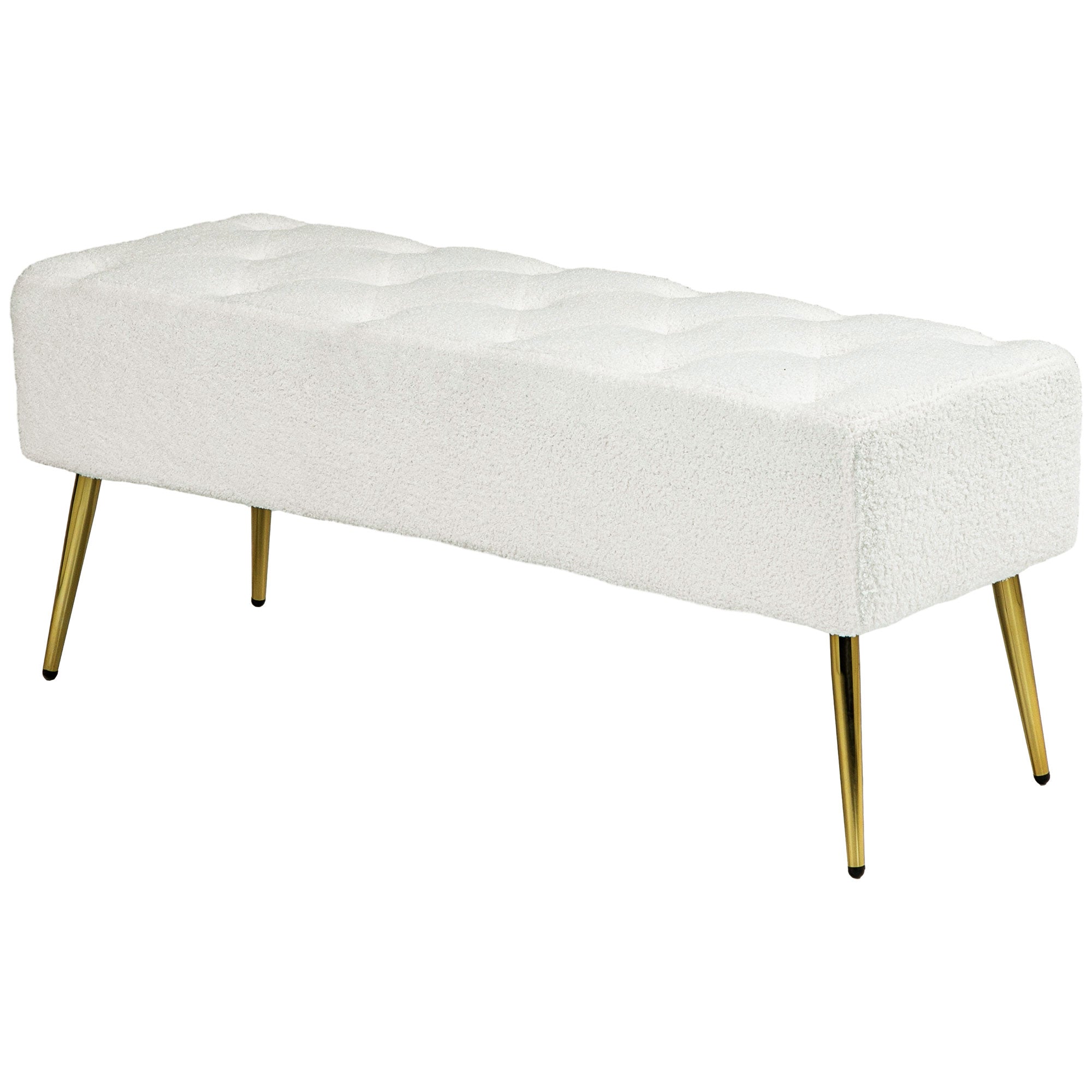 HOMCOM End of Bed Bench, Lamb's Wool-Feel Upholstered Bedroom Bench with Button Tufted, Thick Padding and Steel Legs, Entryway Bench for Living Room, Hallway, Cream White