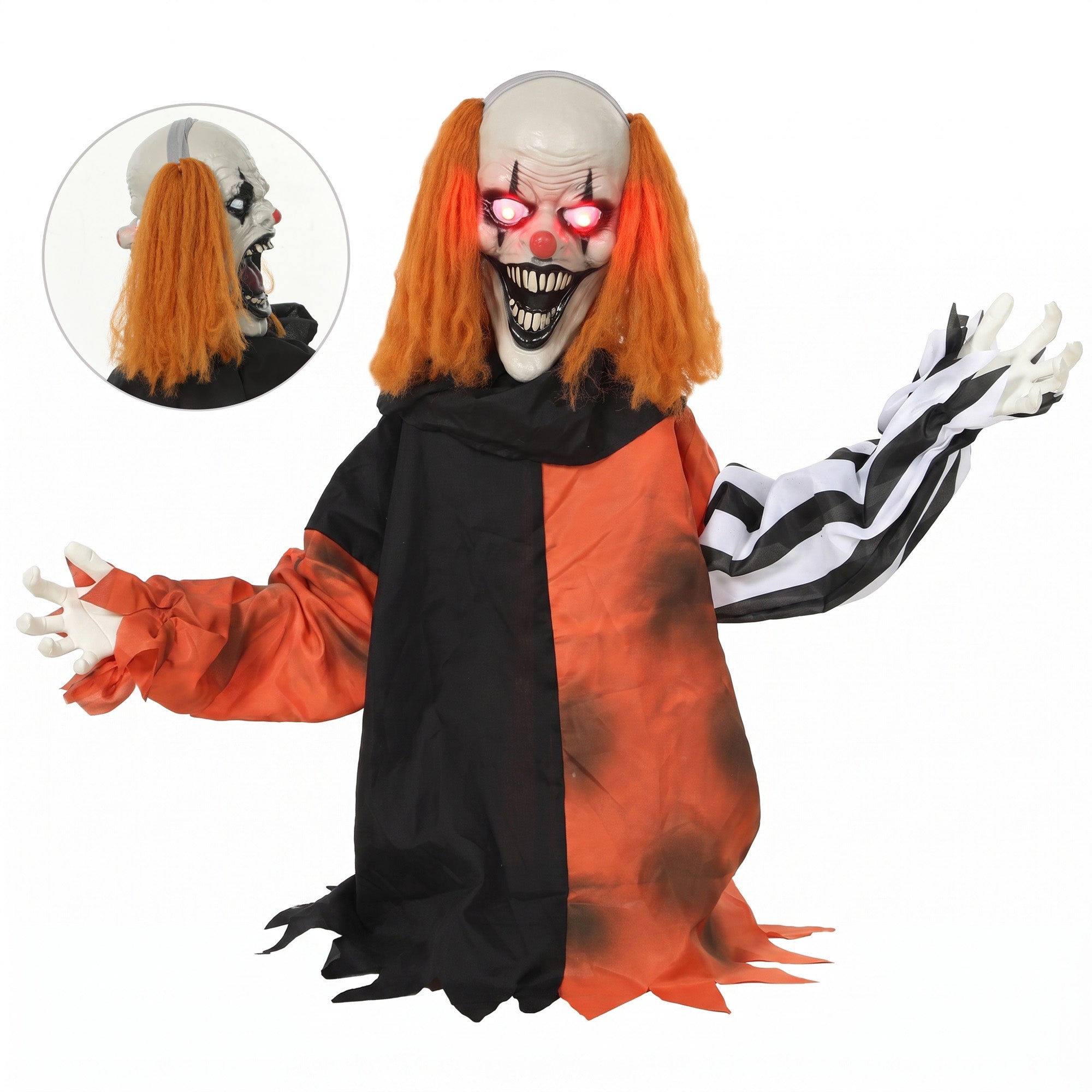 85cm Animated Halloween Face Changing Clown Animatronic, Half Body Standing Joker with Cackling Laughs and Sound, Glowing Eyes, Sound/Touch Activated, Holiday Decor for Indoor, Covered Outdoor