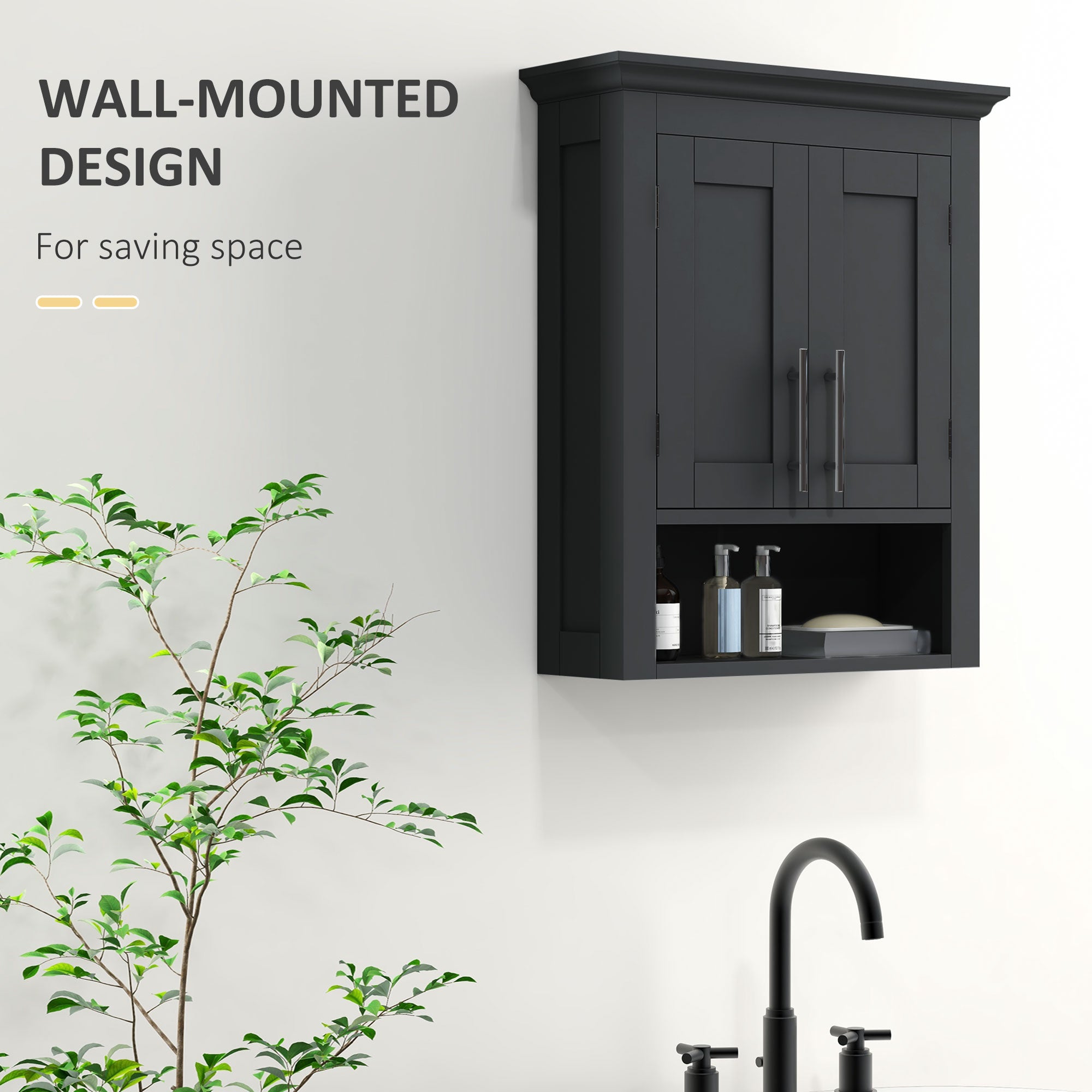 kleankin Bathroom Wall Cabinet, Medicine Cabinet, Over Toilet Storage Cabinet with Shelf for Living Room and Entryway, Black