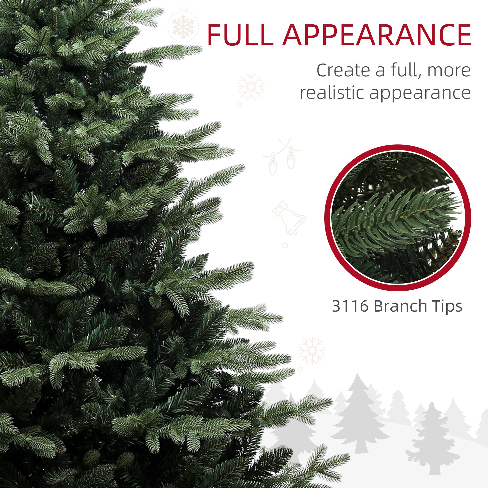 7ft Artificial Spurce Christmas Tree with 3116 Branch Tips and Foldable Steel Base, Realistic Hinged Xmas Tree for Home Office, Green