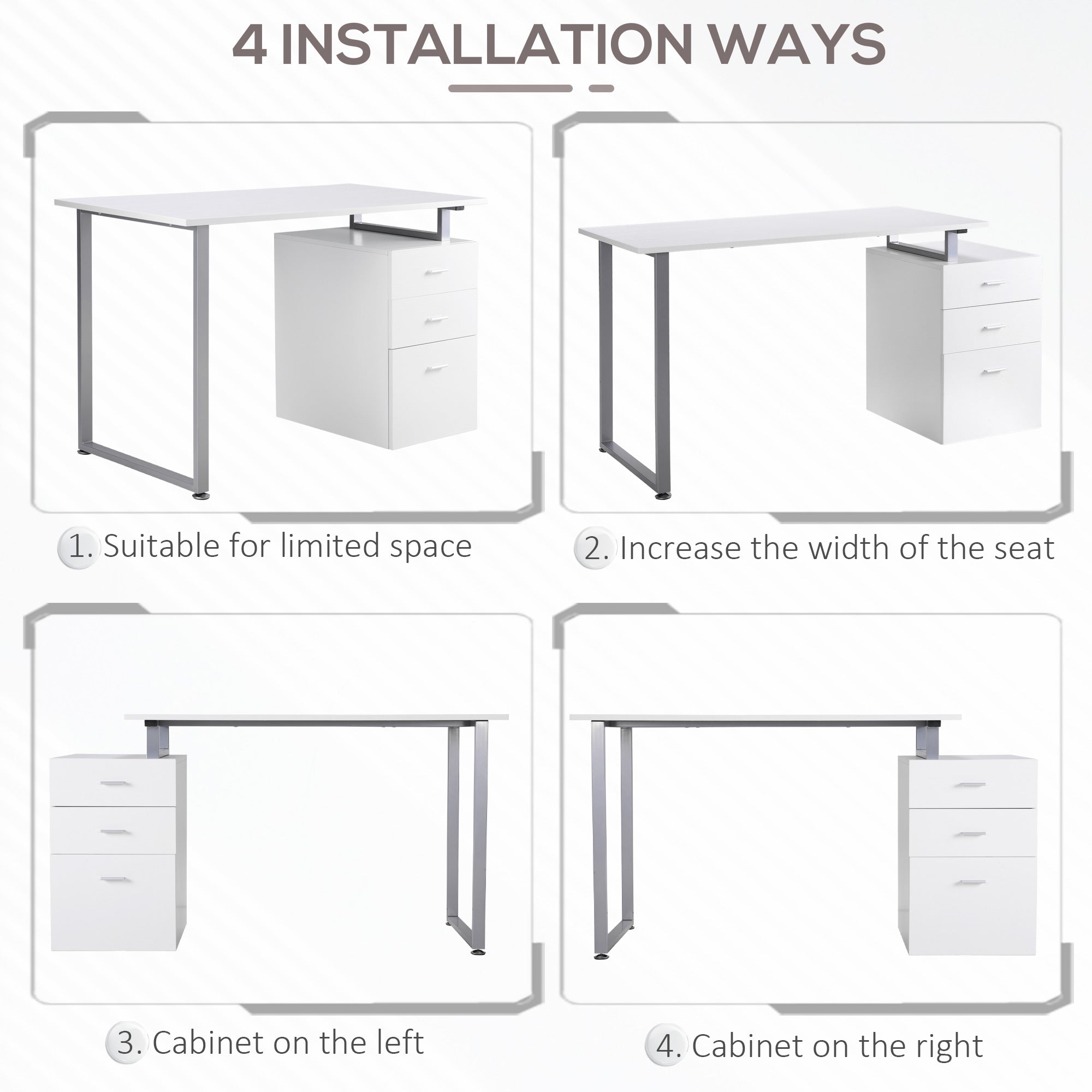 HOMCOM 47" L Computer Desk Writing Table Workstation with Multi-Use Reversible File Drawers Metal Frame Home Office Furniture, White