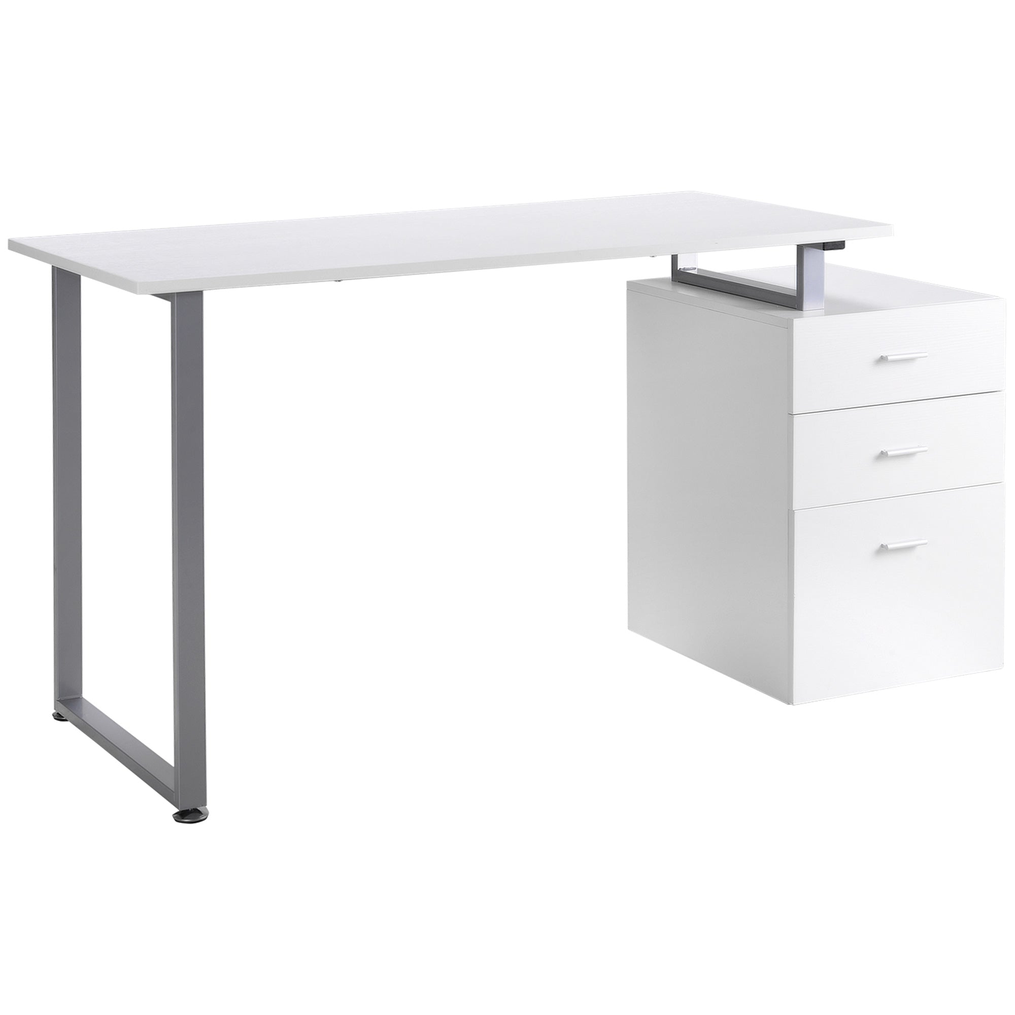 HOMCOM 47" L Computer Desk Writing Table Workstation with Multi-Use Reversible File Drawers Metal Frame Home Office Furniture, White