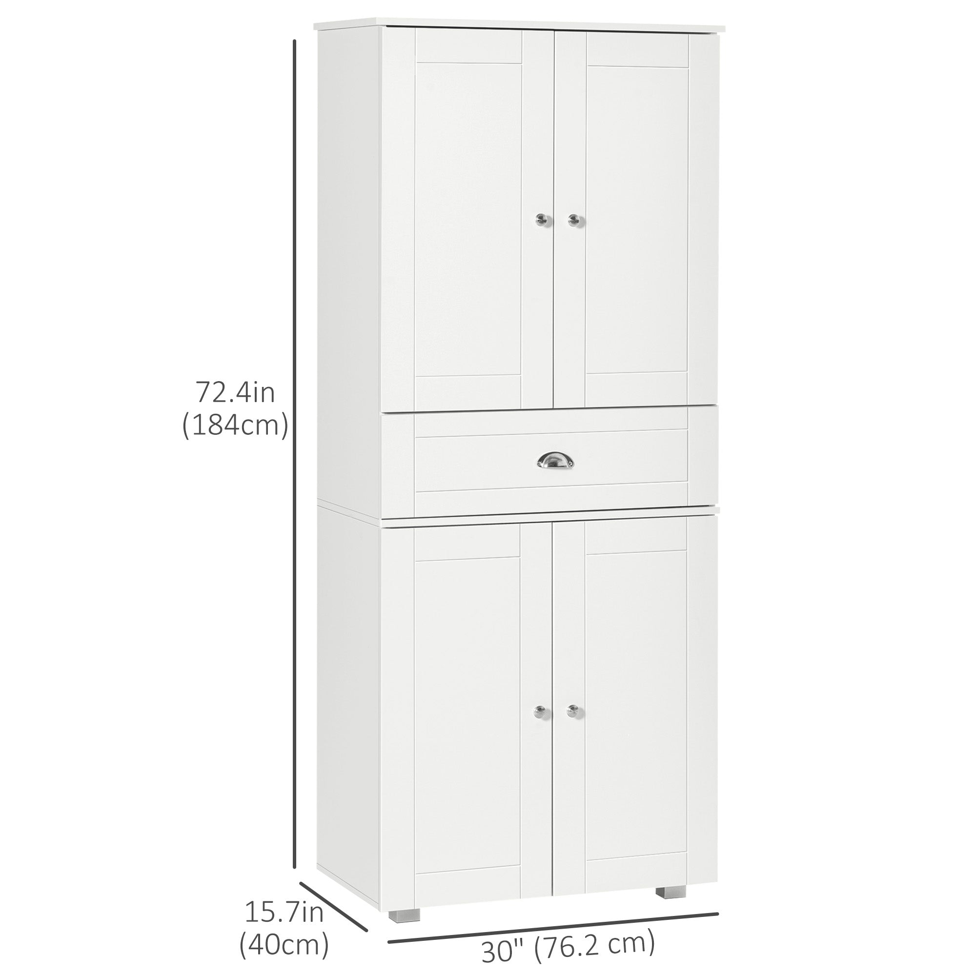 HOMCOM 72" Kitchen Pantry Cabinet, Modern Kitchen Pantry Storage Cabinet with 4 Doors and 3 Adjustable Shelves, White