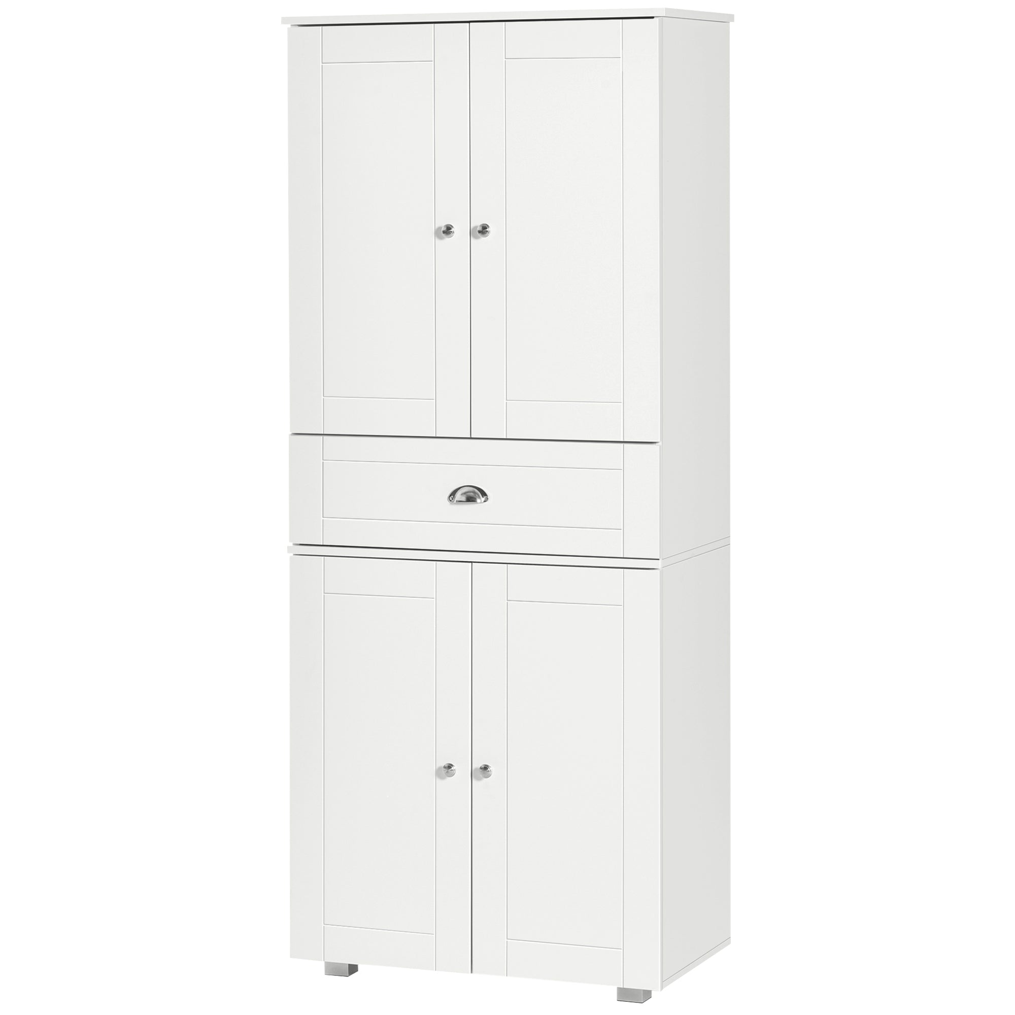 HOMCOM 72" Kitchen Pantry Cabinet, Modern Kitchen Pantry Storage Cabinet with 4 Doors and 3 Adjustable Shelves, White