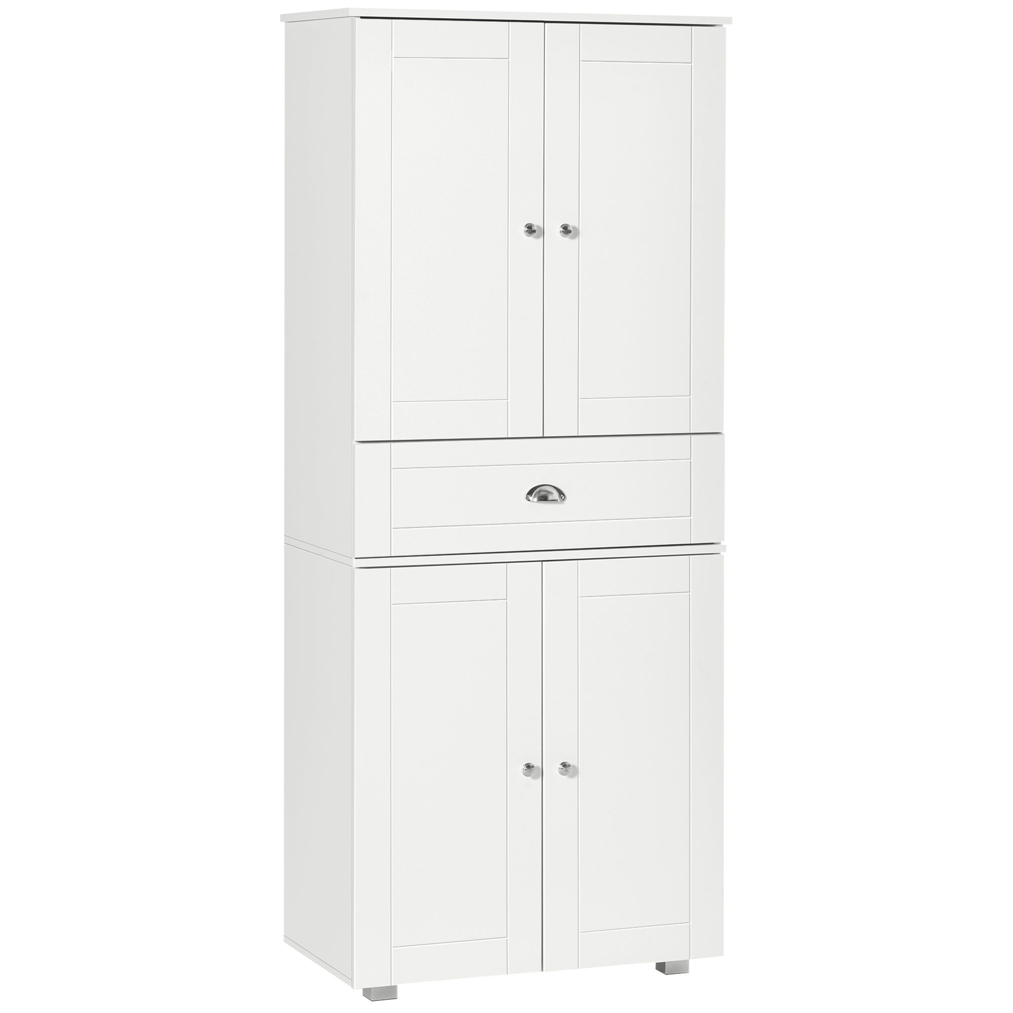 HOMCOM 72" Kitchen Pantry Cabinet, Modern Kitchen Pantry Storage Cabinet with 4 Doors and 3 Adjustable Shelves, White