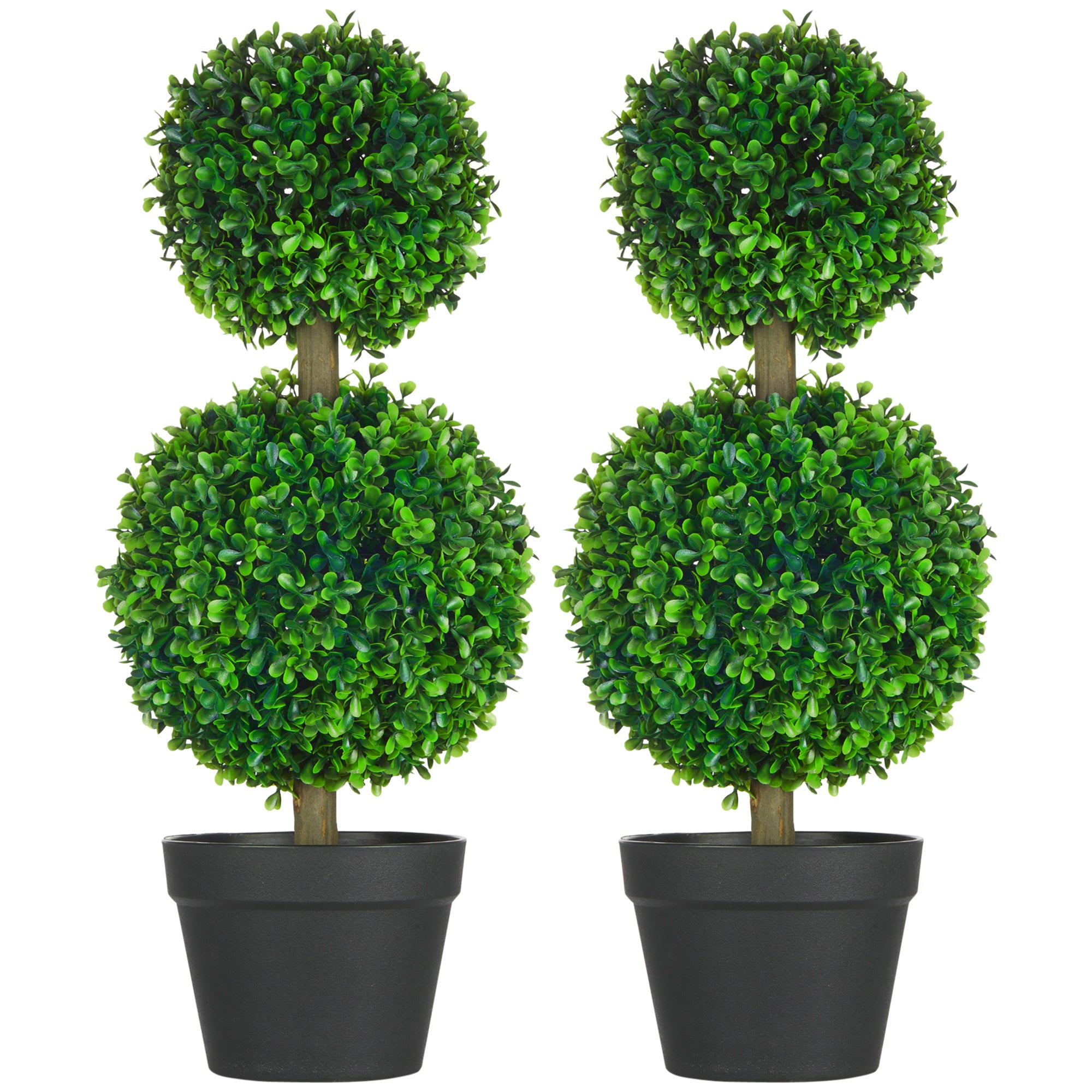 2 Pcs 23.5" Artificial Boxwood Ball Topiary Tree Set of 2 Fake Plants in Pot Double Ball Shaped Leaves