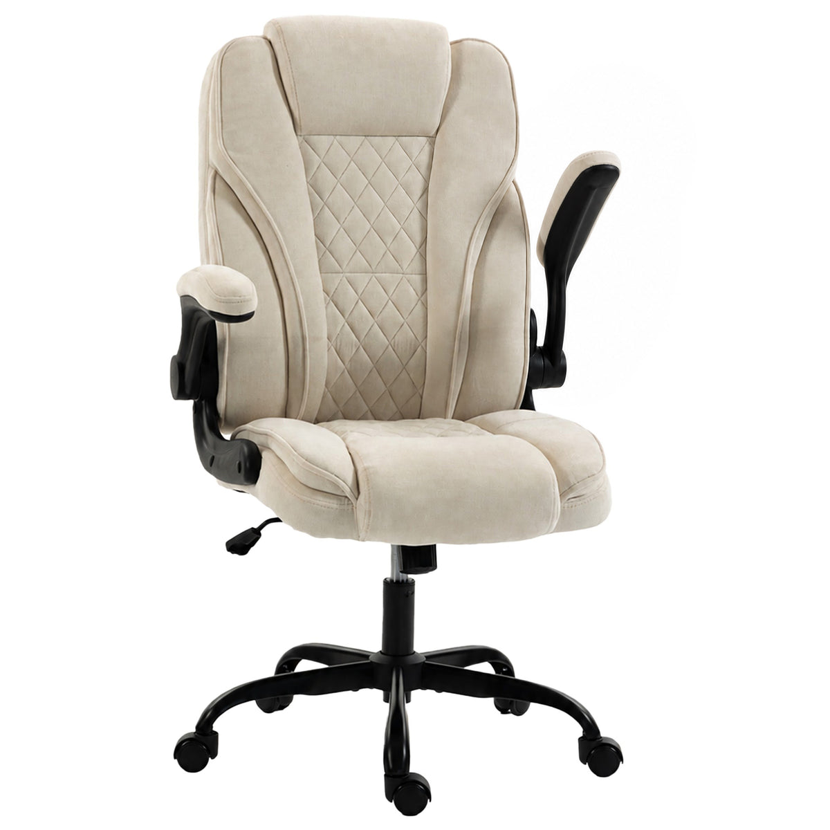 Office Chair, Ergonomic Executive Desk Chair with Padded Flip-up Armrest, Pocket Springs, Swivel Wheels, Multiple Angle Rocking, Adjustable Height, Diamond Fabric for Home Office, Beige