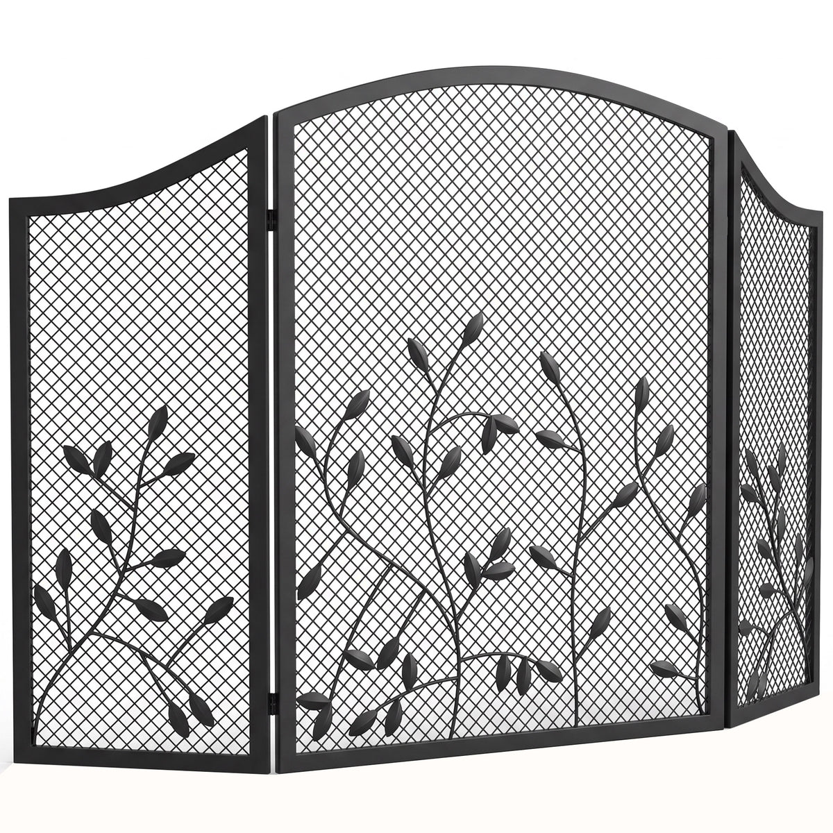 3-Panel Folding Fireplace Screen with Spark Guard for Hearth Protection, Heat-Resistant Metal Fire Screen, 122 x 1 x 75 cm, Black