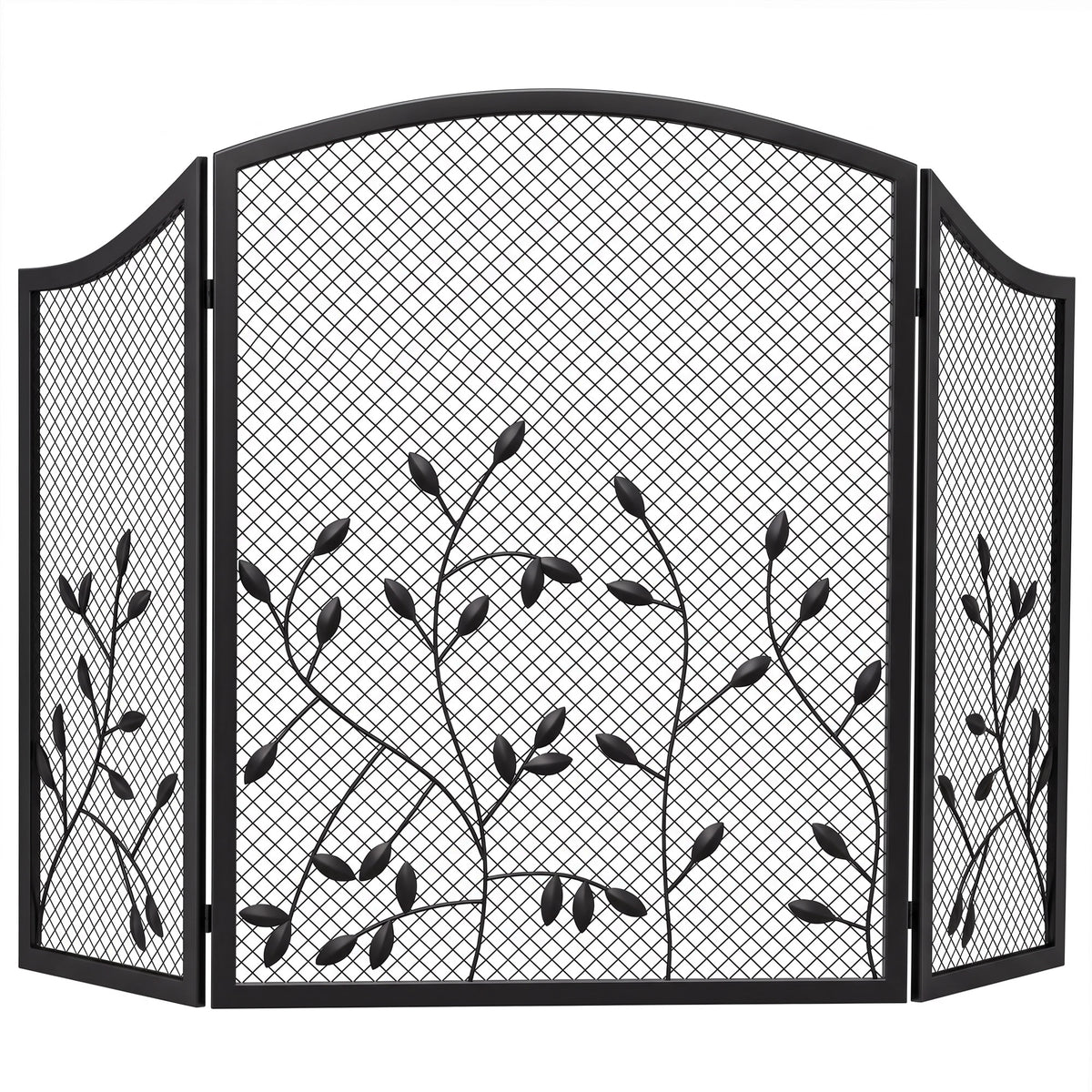 3-Panel Folding Fireplace Screen with Spark Guard for Hearth Protection, Heat-Resistant Metal Fire Screen, 122 x 1 x 75 cm, Black