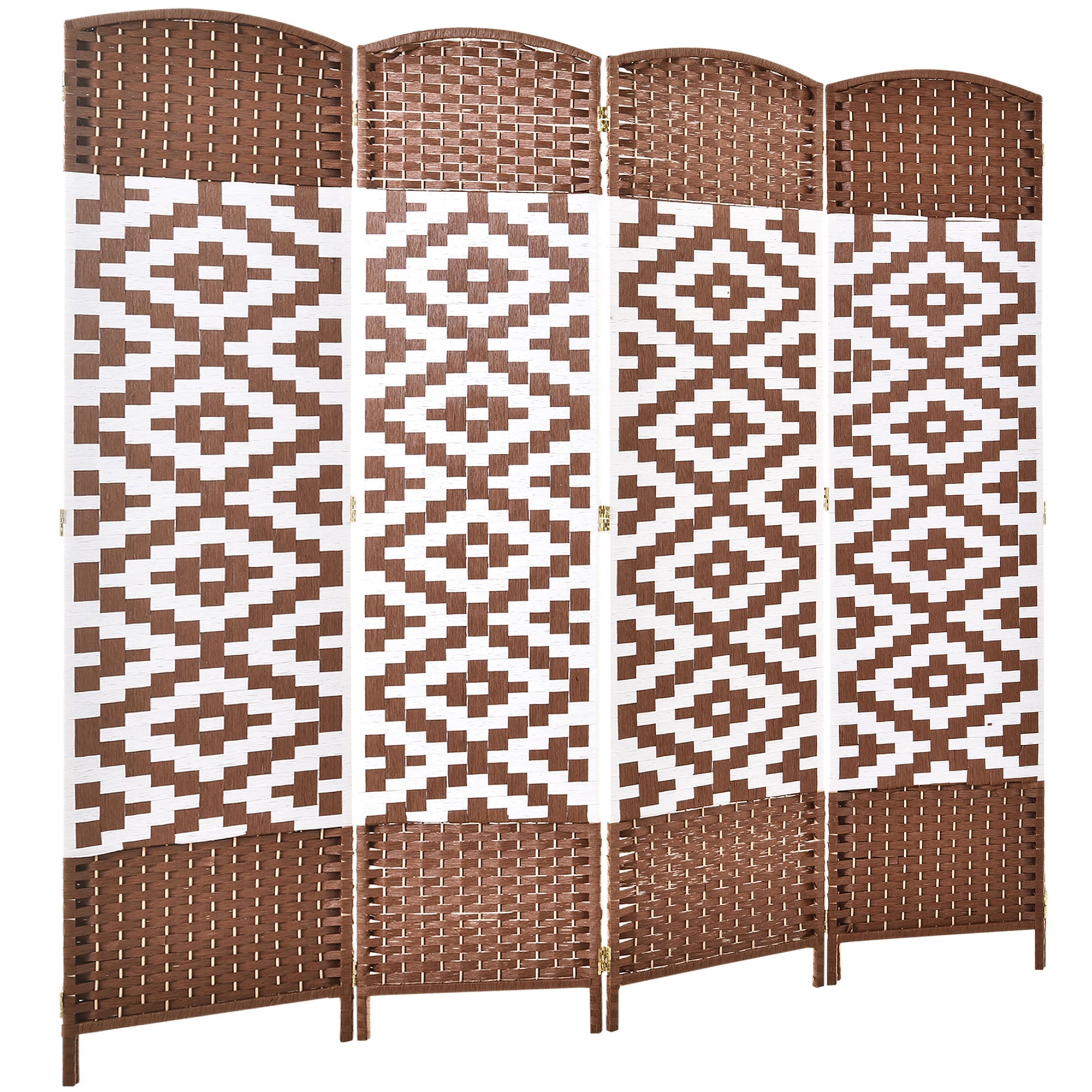 HOMCOM 4 Panel Room Divider, 6 Ft Indoor Portable Folding Privacy Screens, Diamond Hand-Woven Double Hinged Freestanding Partition Wall Dividers for Home Office, Brown